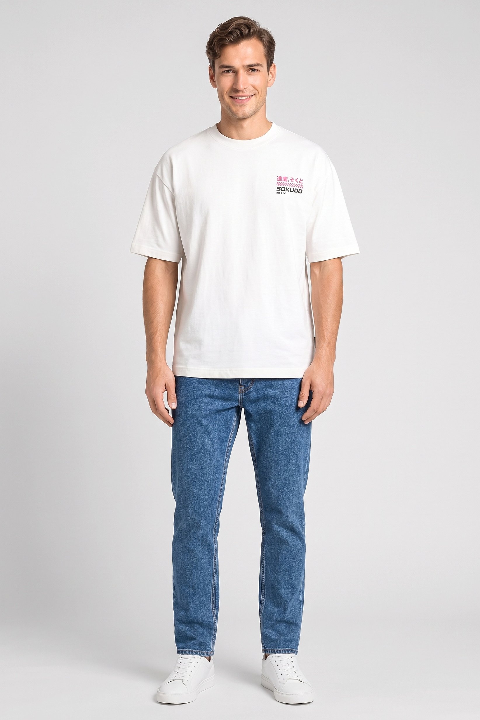 Men Crew Neck Short Sleeve Brand Logo T-Shirt, White