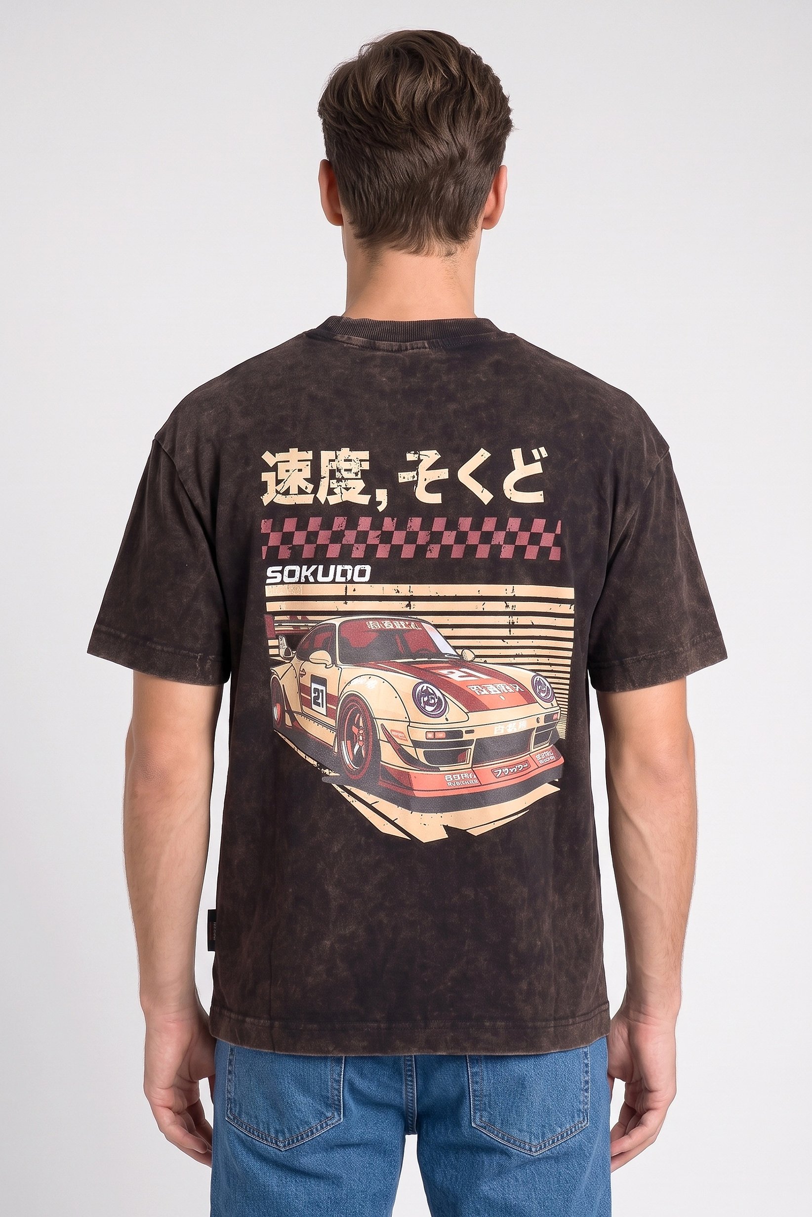 Men Crew Neck  Short Sleeve Brand Logo T-Shirt, Washed Black