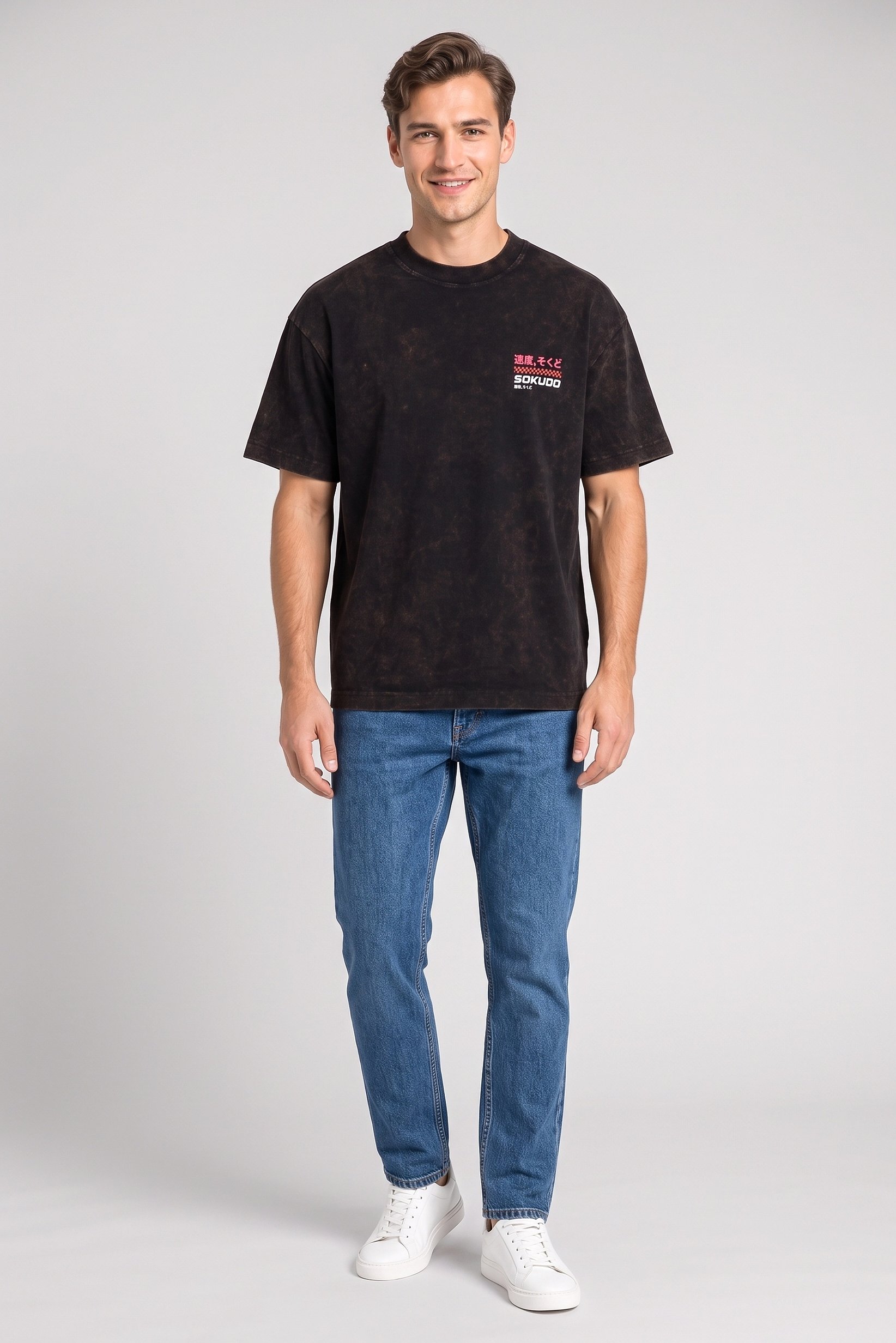 Men Crew Neck Short Sleeve Washed T-Shirt, Multicolor