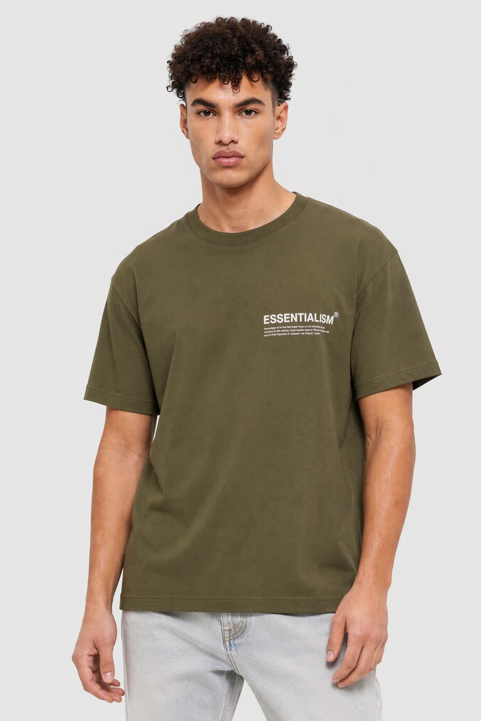 Men Crew Neck Brand Logo Short Sleeve T-Shirt, Olive