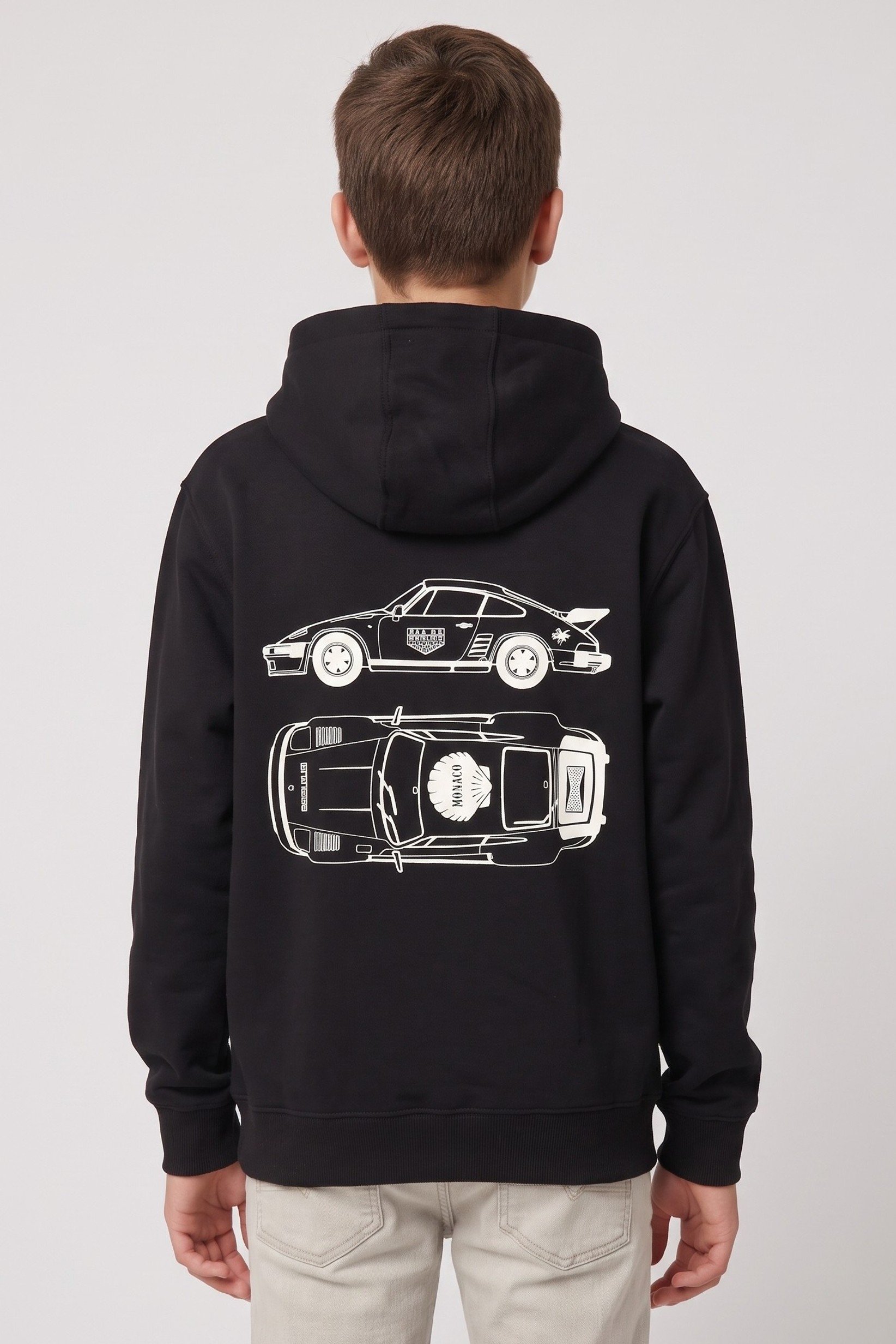Kids Boy Embroidered Log Long Sleeve Hoodie, Black