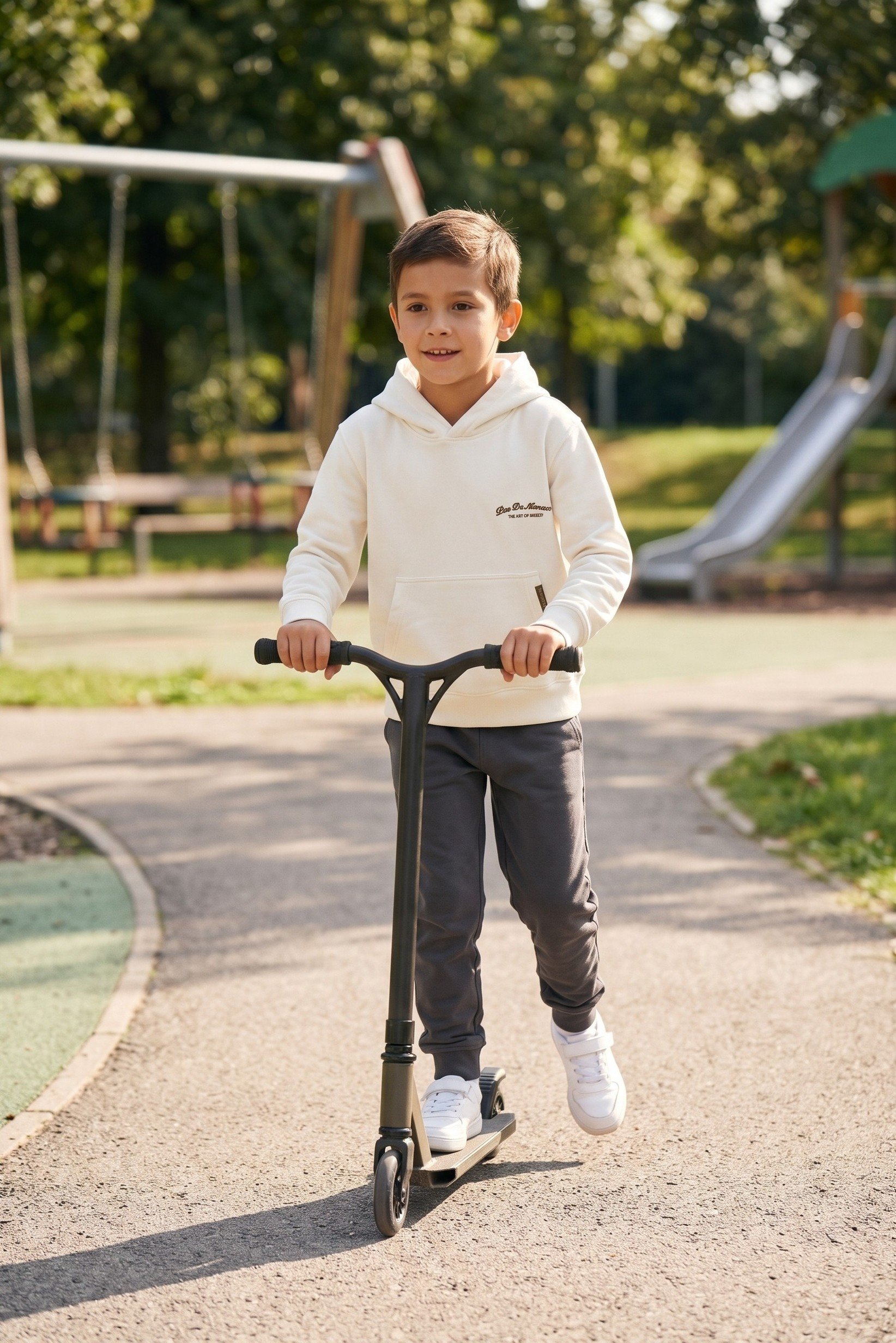 Kids Boy Graphic Print Long Sleeve Hoodie, Off-White