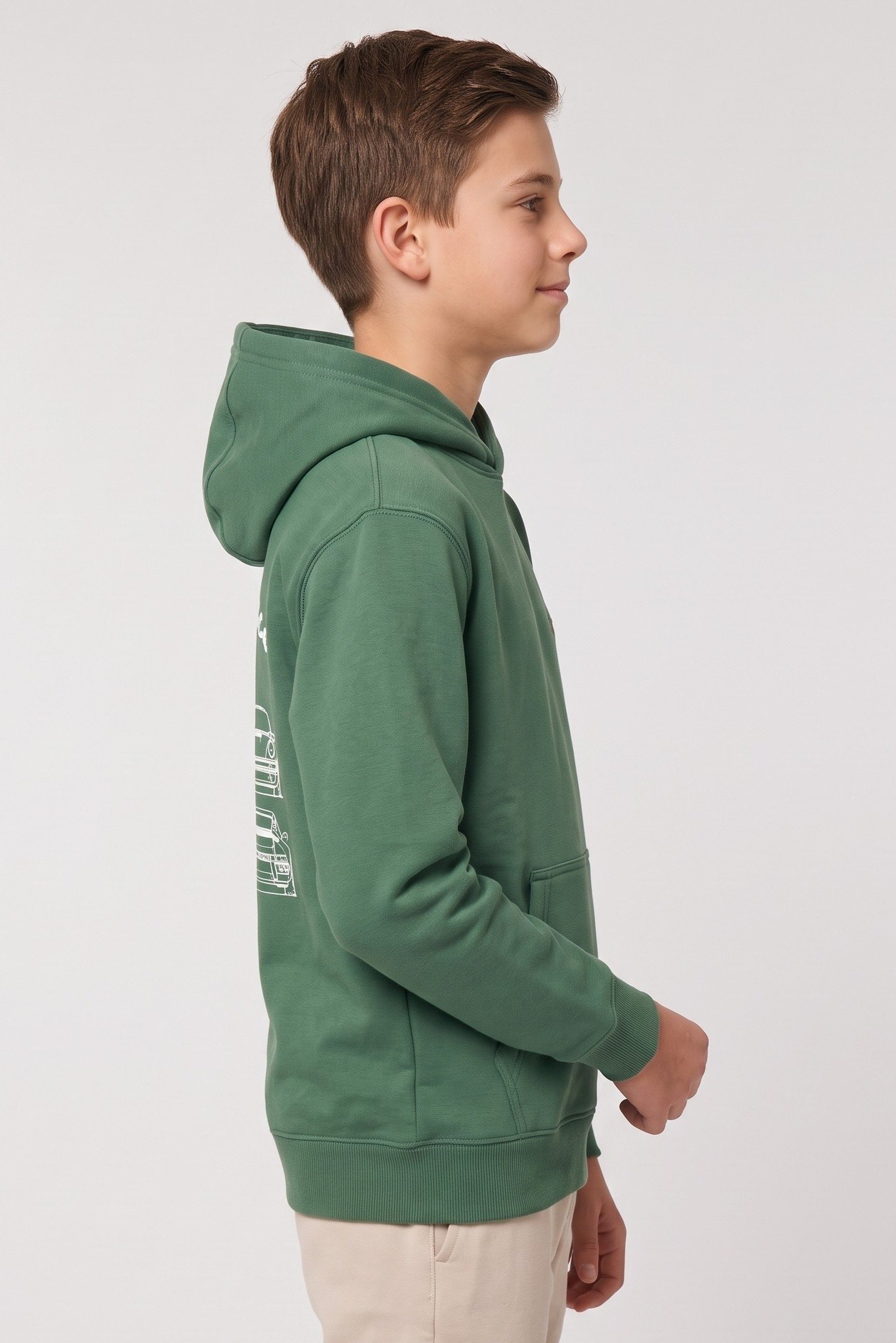 Kids Boy Embroidered Logo Long Sleeve Hoodie, Green
