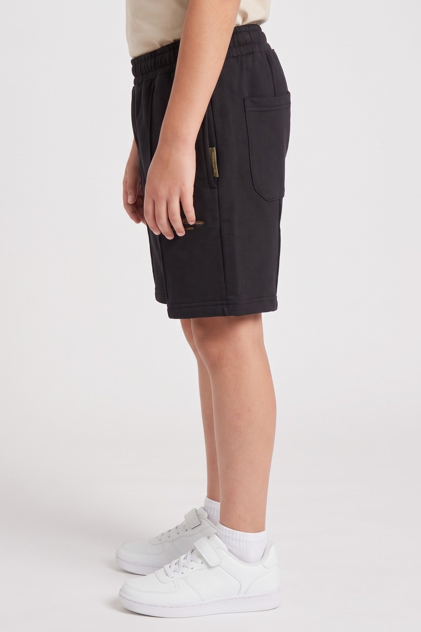 Kids Boy Embroidered Logo Basic Shorts, Black