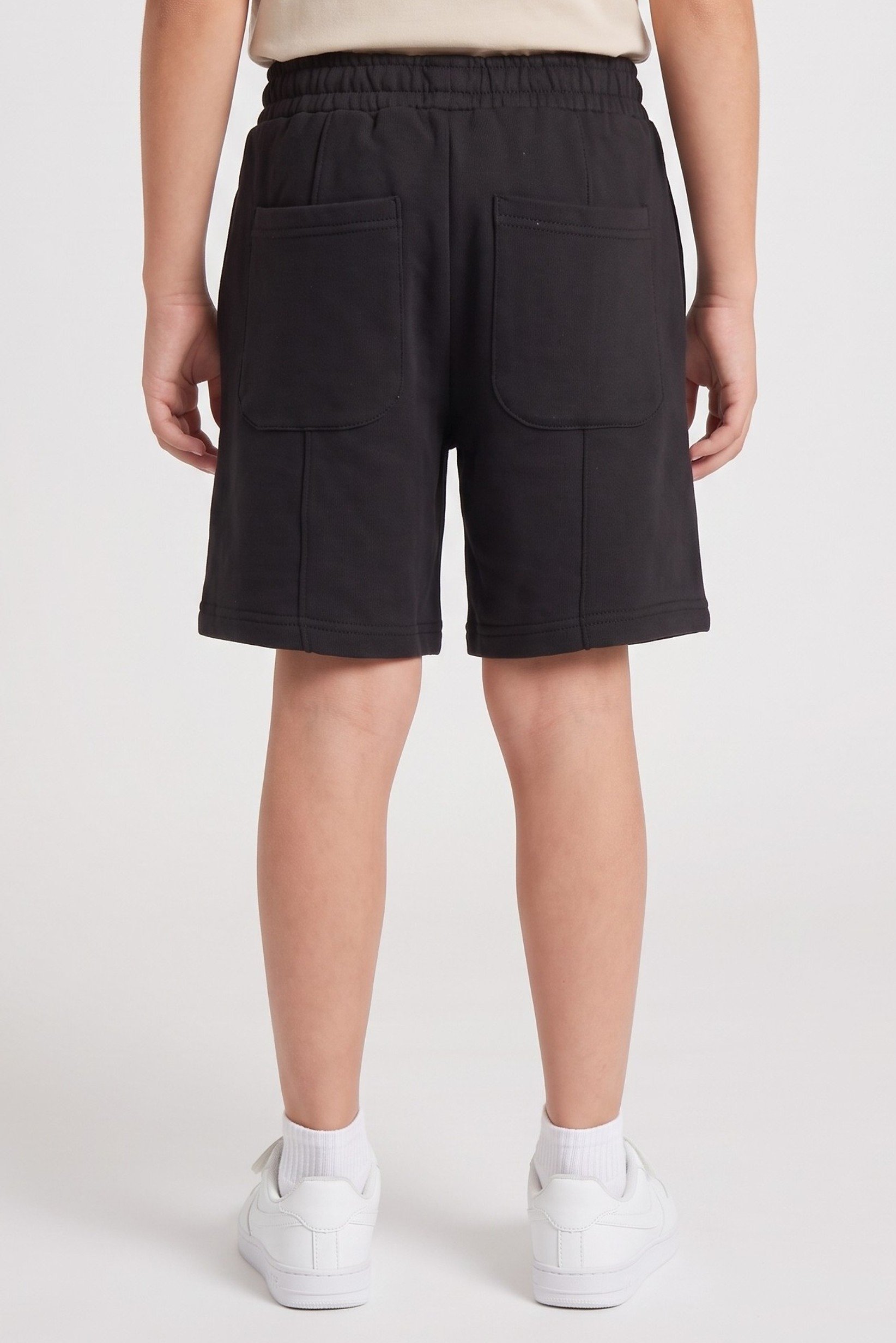 Kids Boy Embroidered Logo Basic Shorts, Black