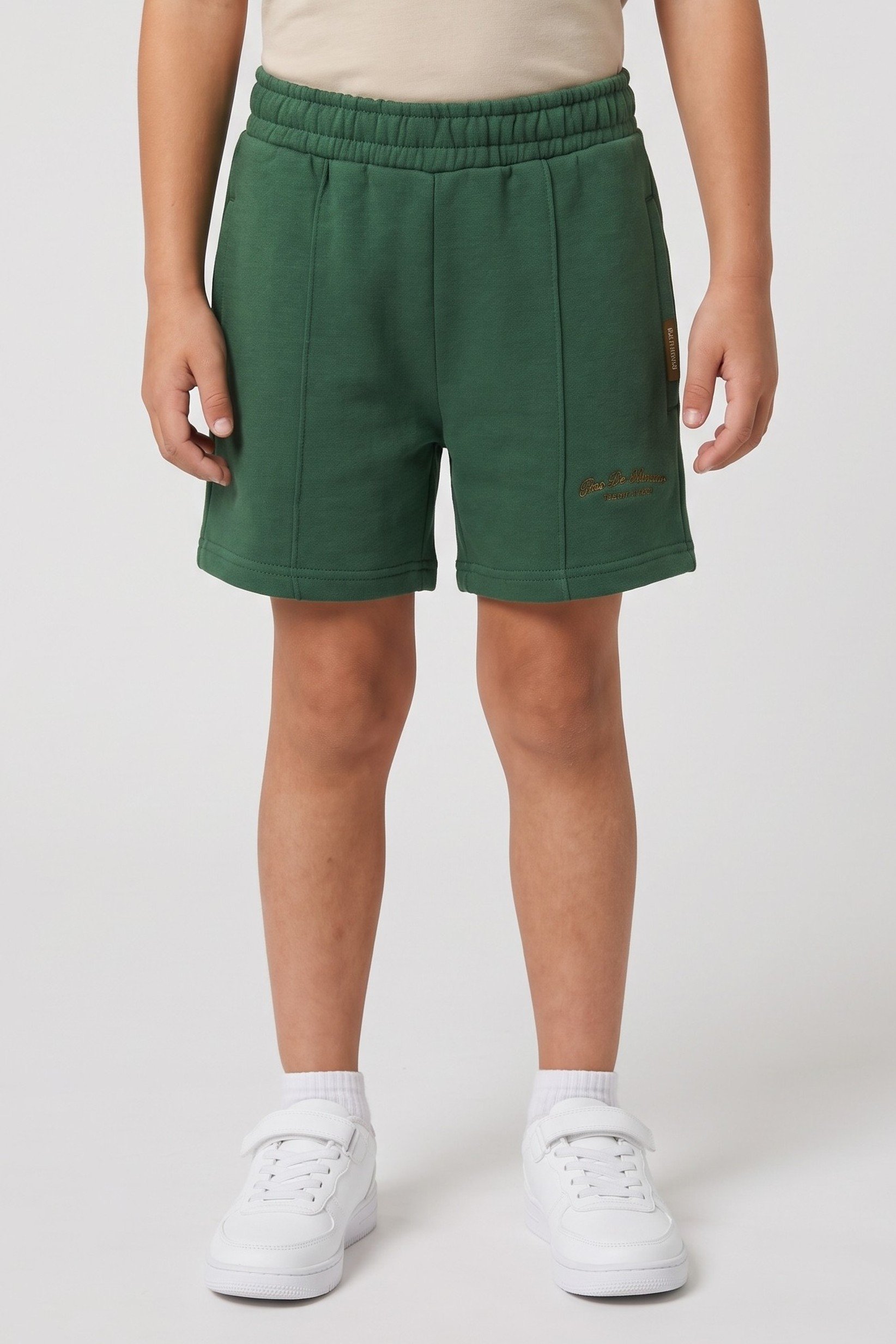 Kids Boy Brand Logo Basic Shorts, Forest Green