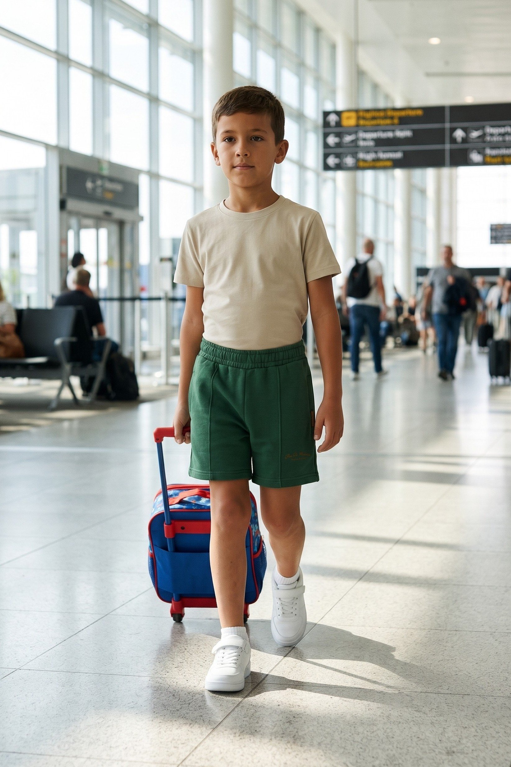 Kids Boy Brand Logo Basic Shorts, Forest Green