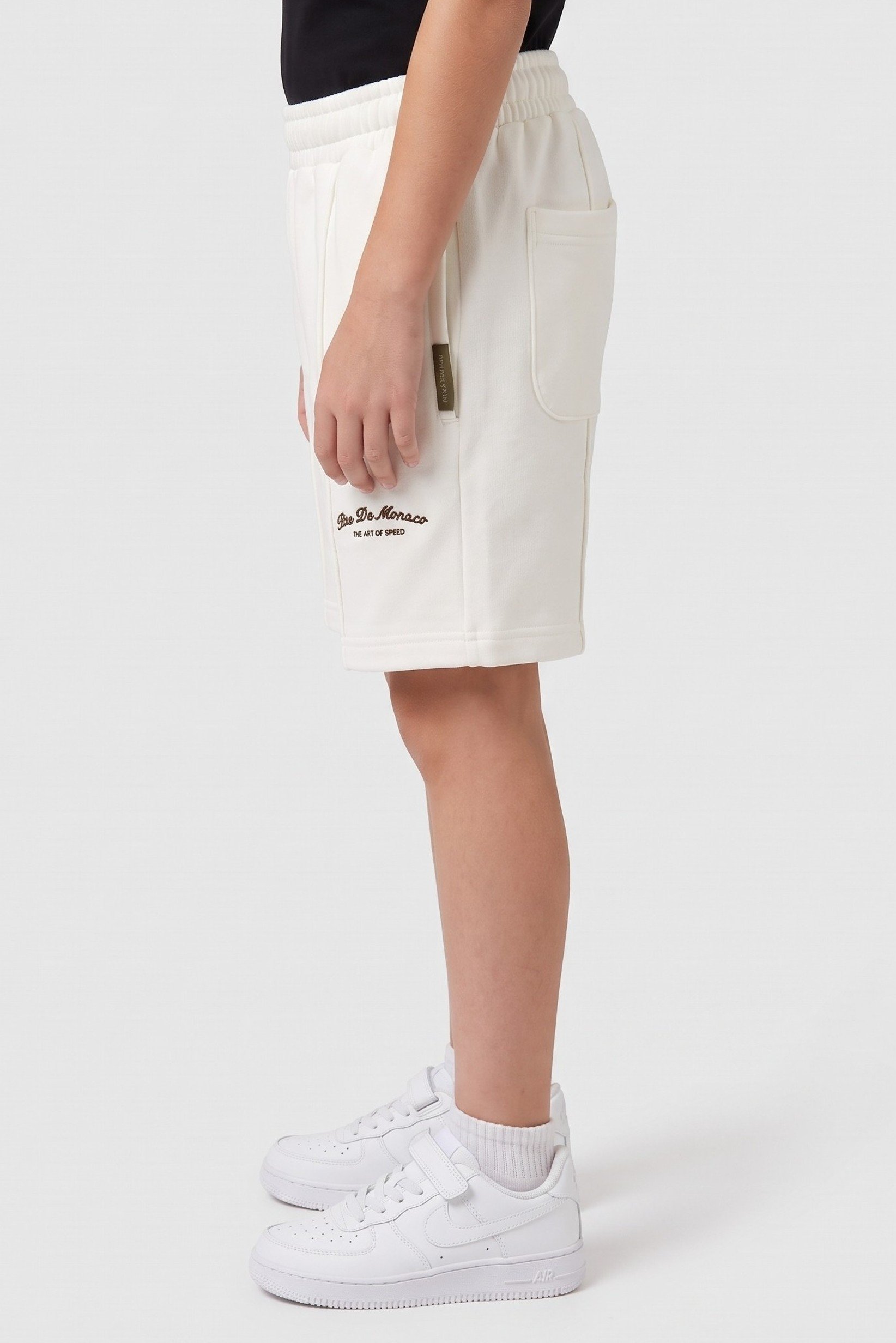 Kids Boy Embroidered Basic Shorts, Off-White