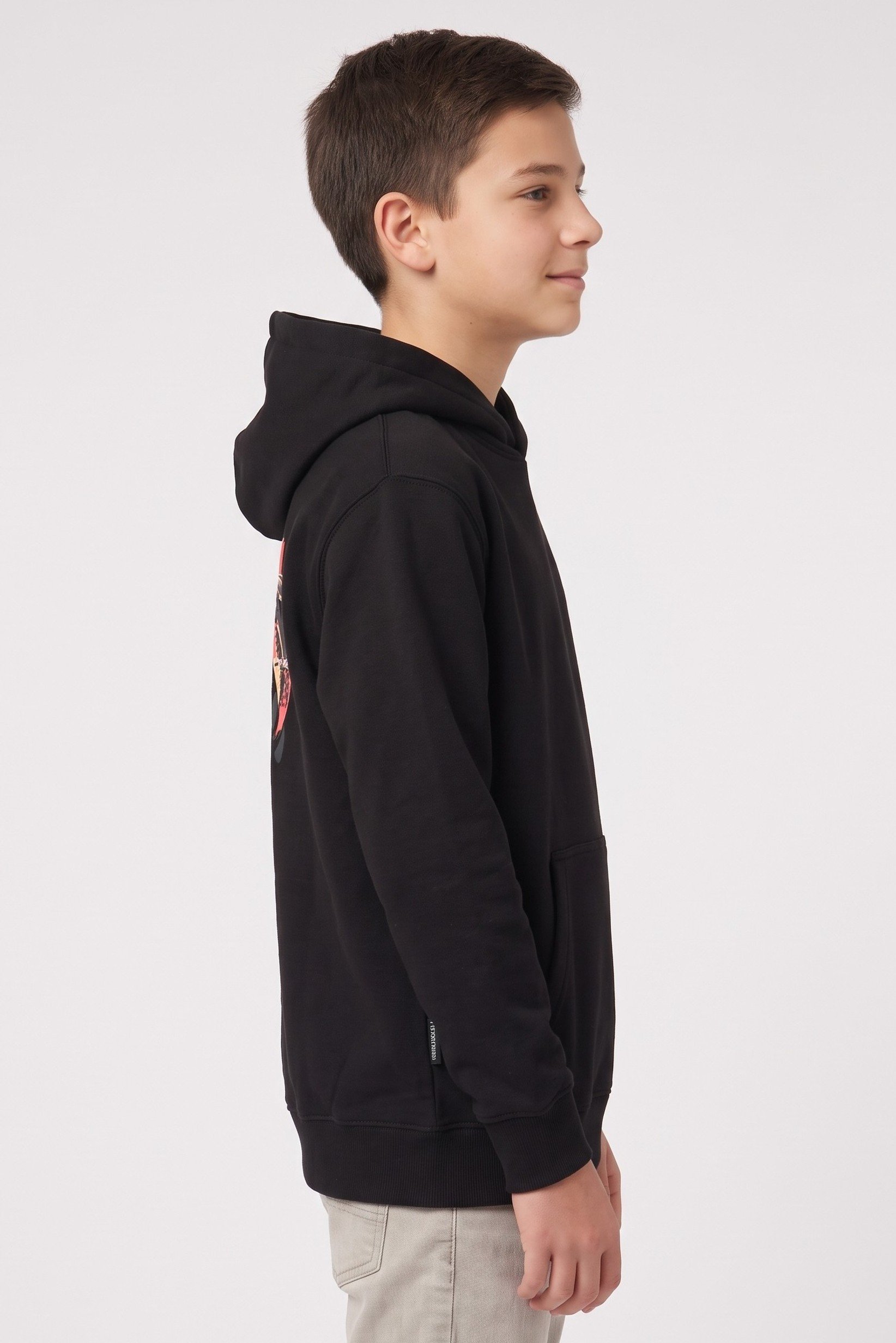 Kids Boy Brand Logo Long Sleeve Hoodie, Black