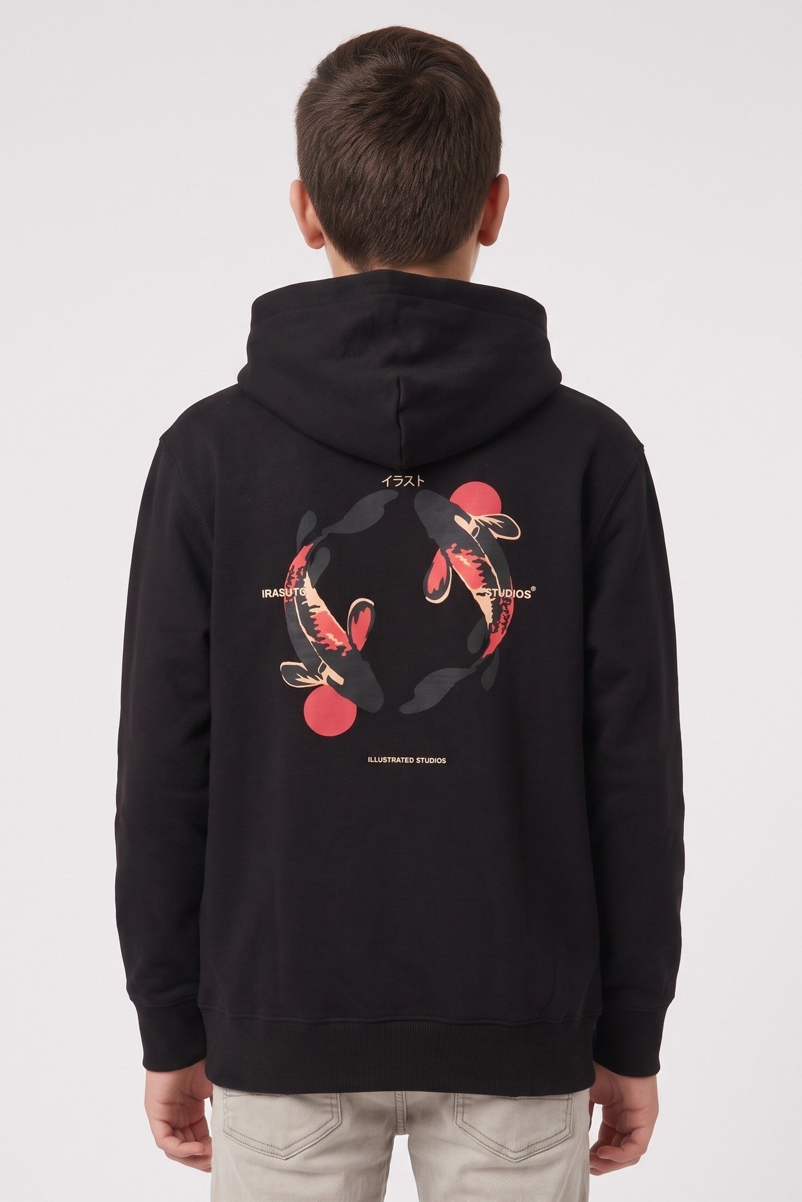 Kids Boy Brand Logo Long Sleeve Hoodie, Black