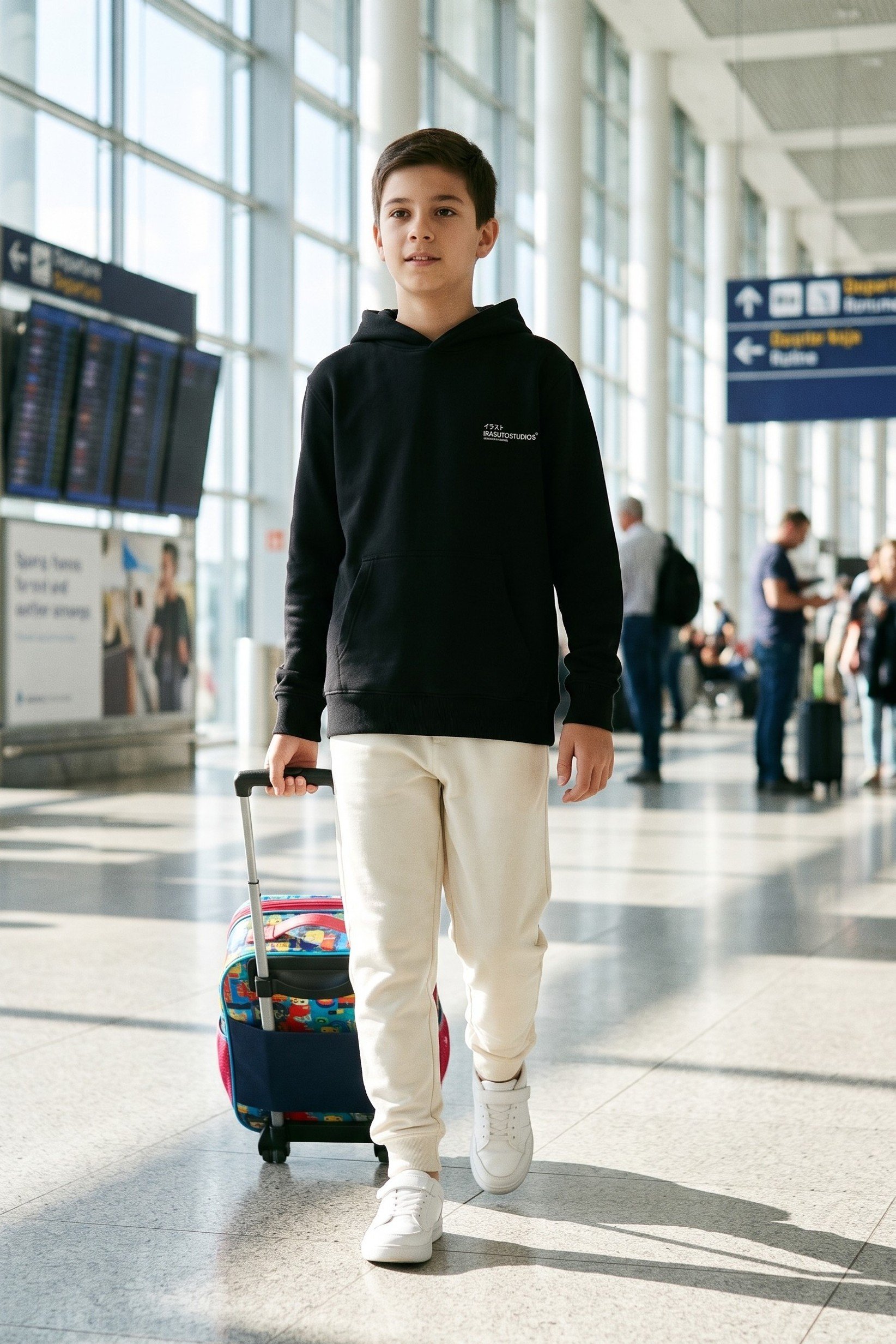 Kids Boy Brand Logo Long Sleeve Hoodie, Black