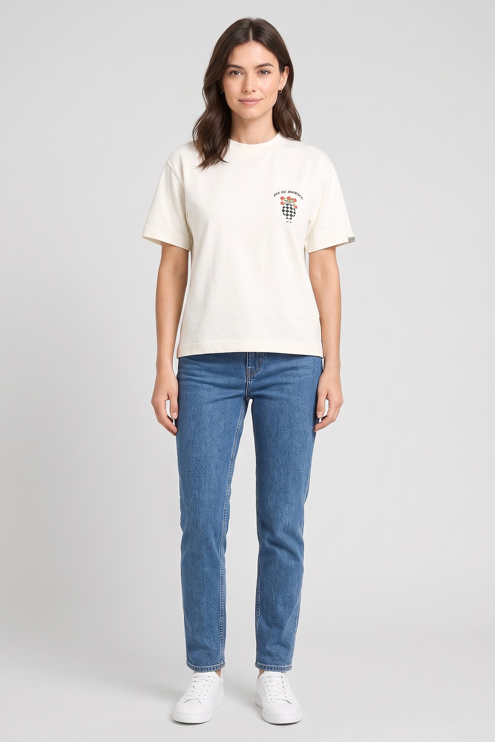 Women Crew Neck Short Sleeve Graphic Print T-Shirt, Off White