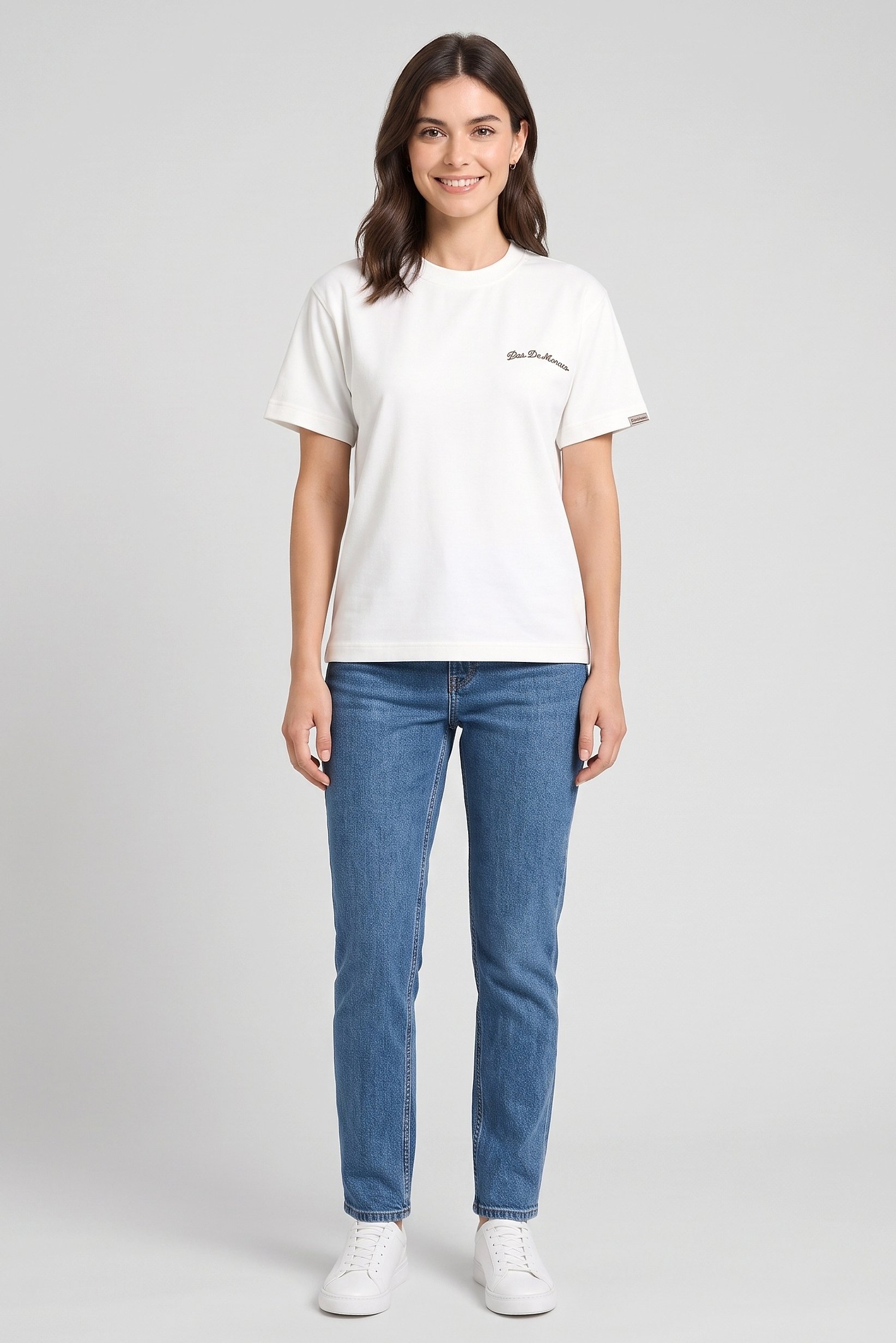 Women Crew Neck Short Sleeve Embroidered Logo T-Shirt, White
