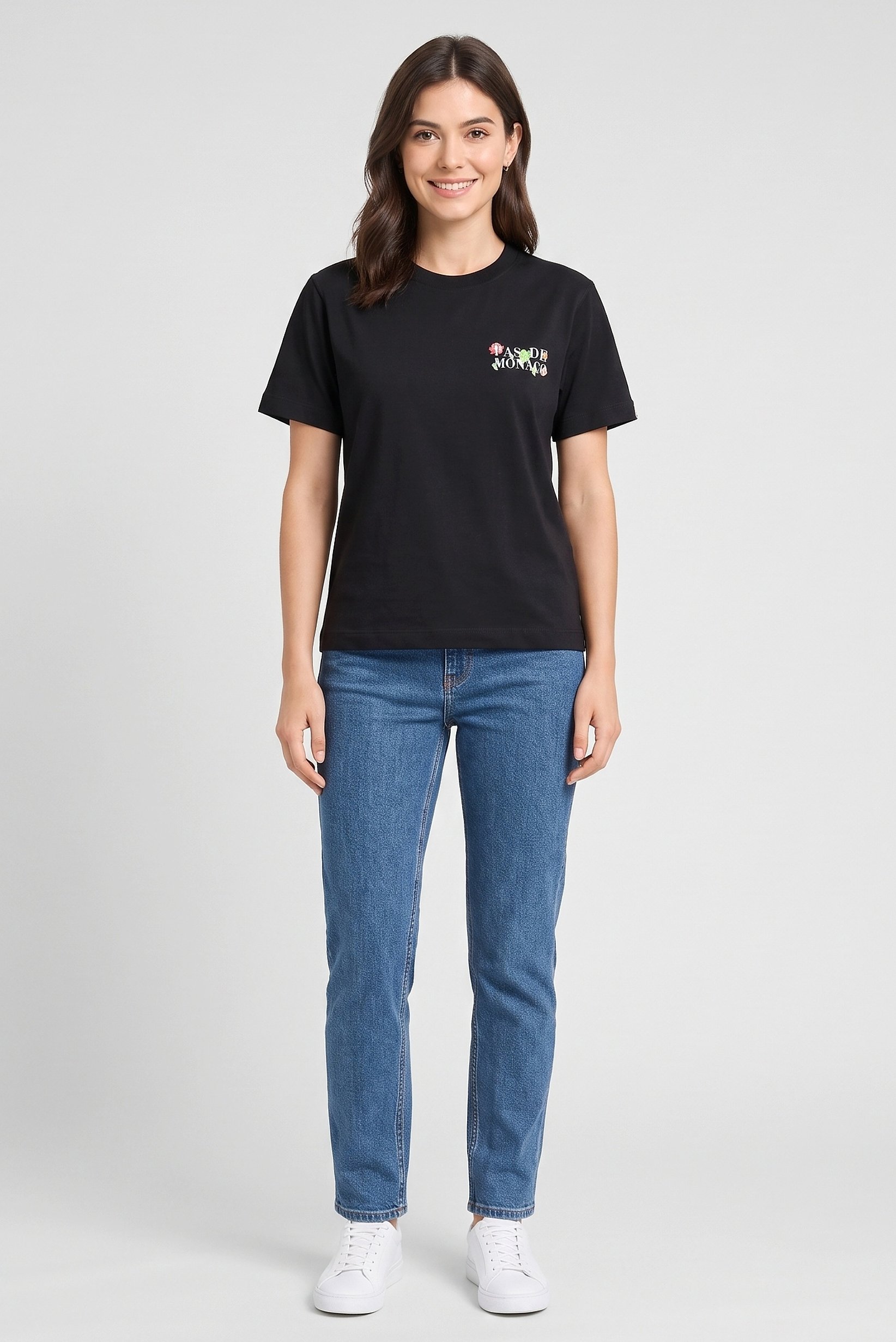 Women Crew Neck Short Sleeve Graphic Print T-Shirt, Black