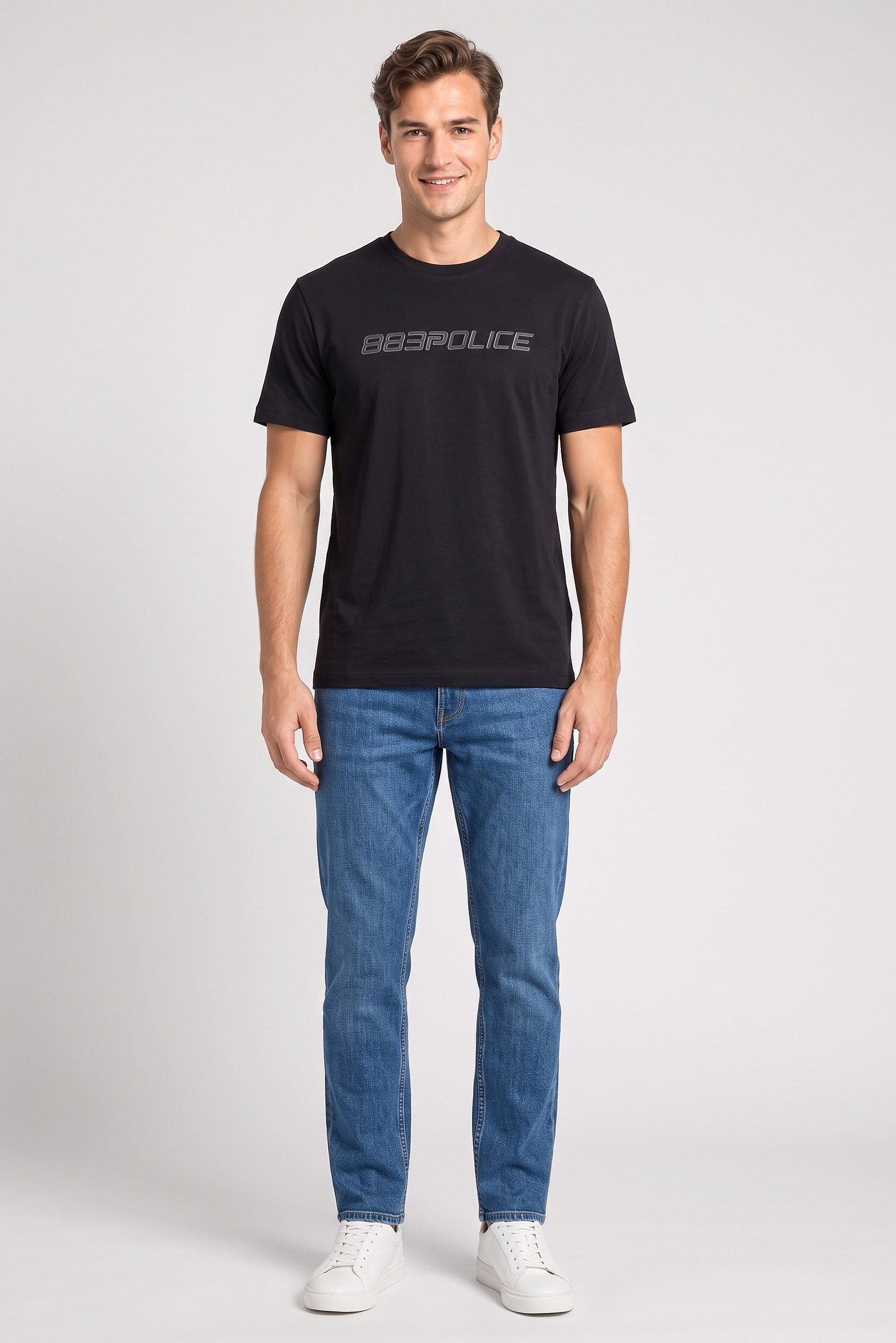 Men Crew Neck Short Sleeve Brand Logo T-Shirt, Black