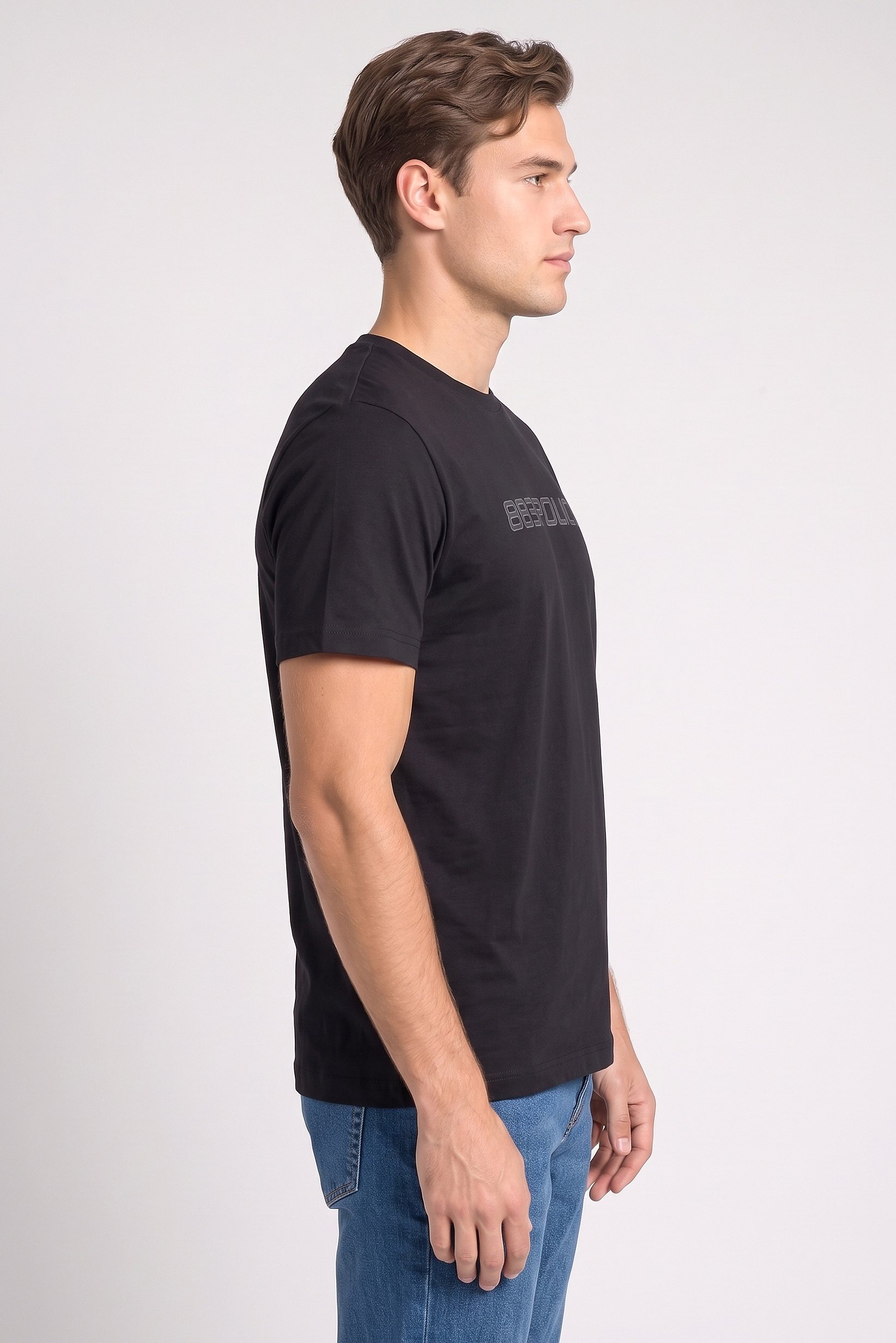 Men Crew Neck Short Sleeve Brand Logo T-Shirt, Black