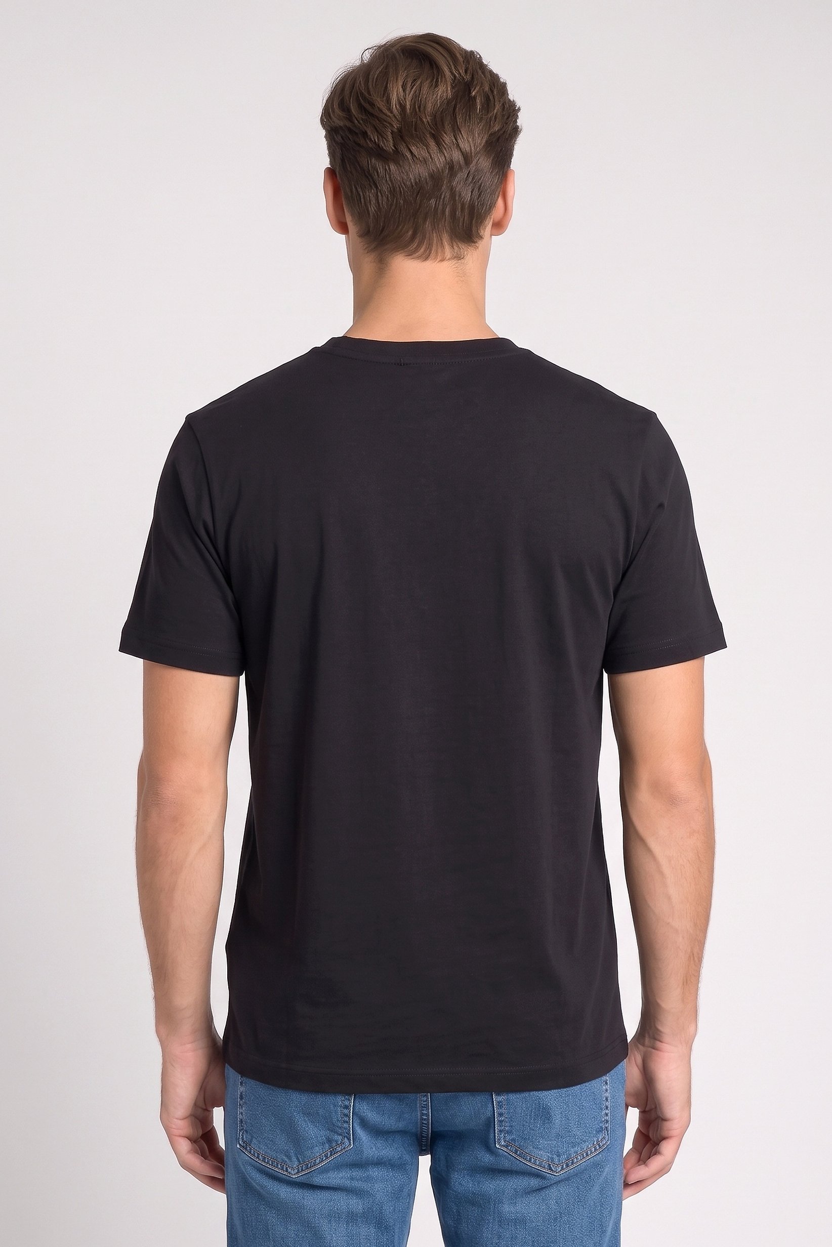 Men Crew Neck Short Sleeve Brand Logo T-Shirt, Black
