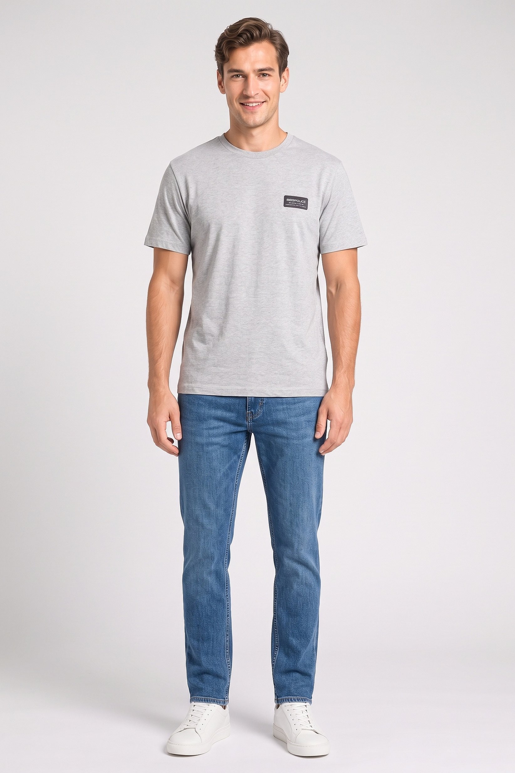 Men Crew Neck Short Sleeve Brand Logo T-Shirt, Light Grey