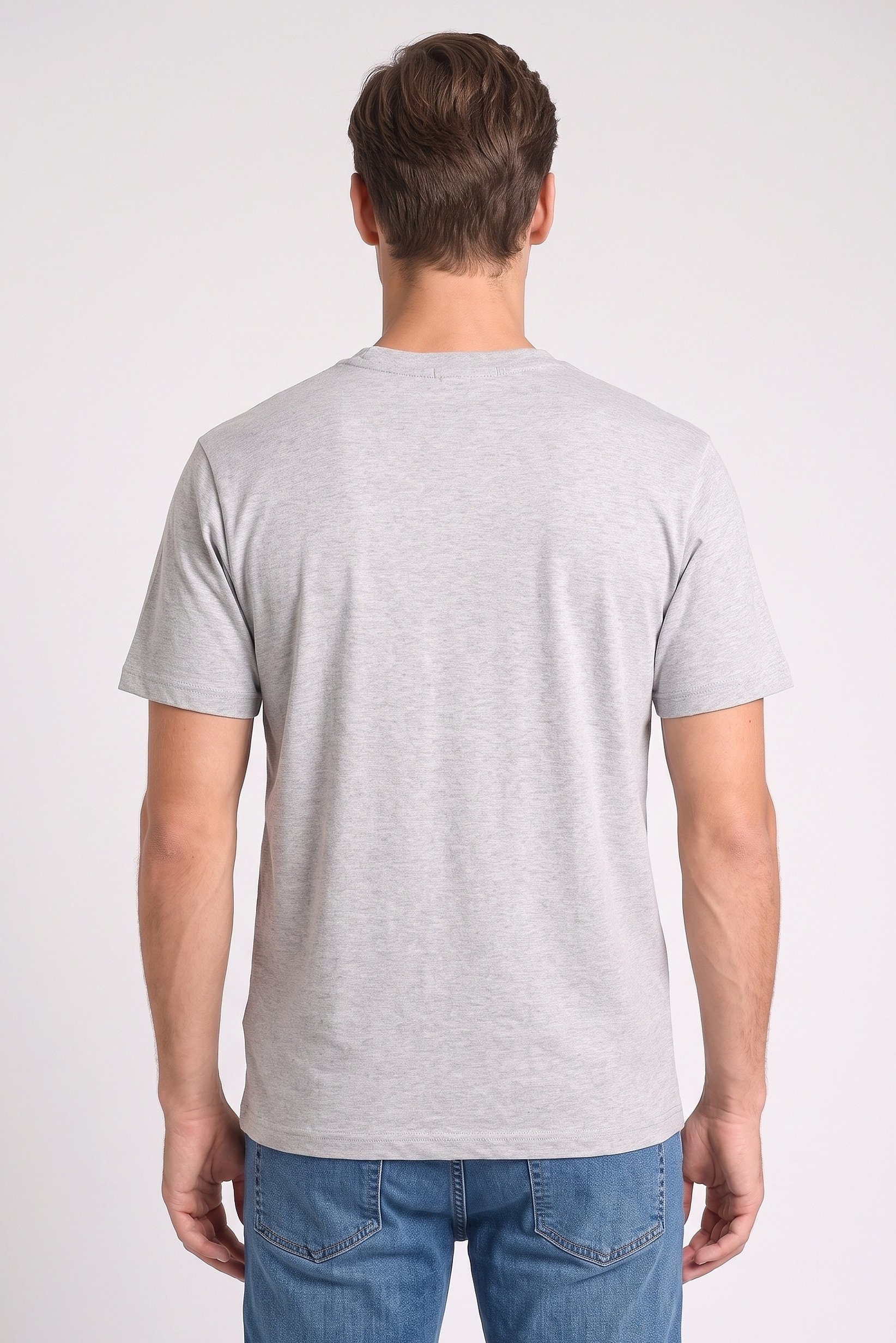 Men Crew Neck Short Sleeve Brand Logo T-Shirt, Light Grey