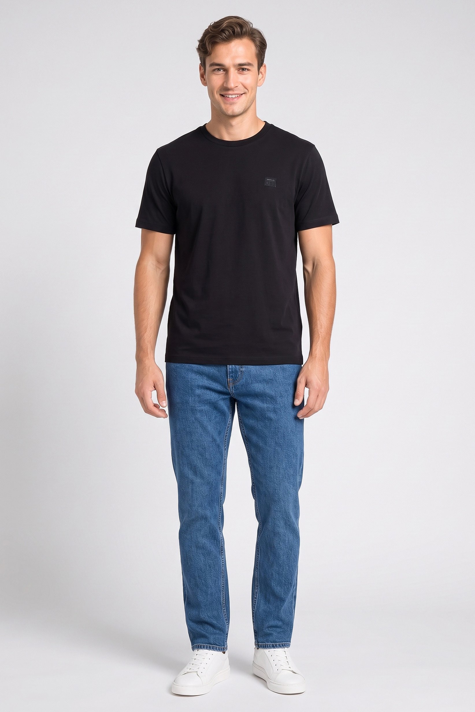 Men Crew Neck Short Sleeve Brand Logo T-Shirt, Black