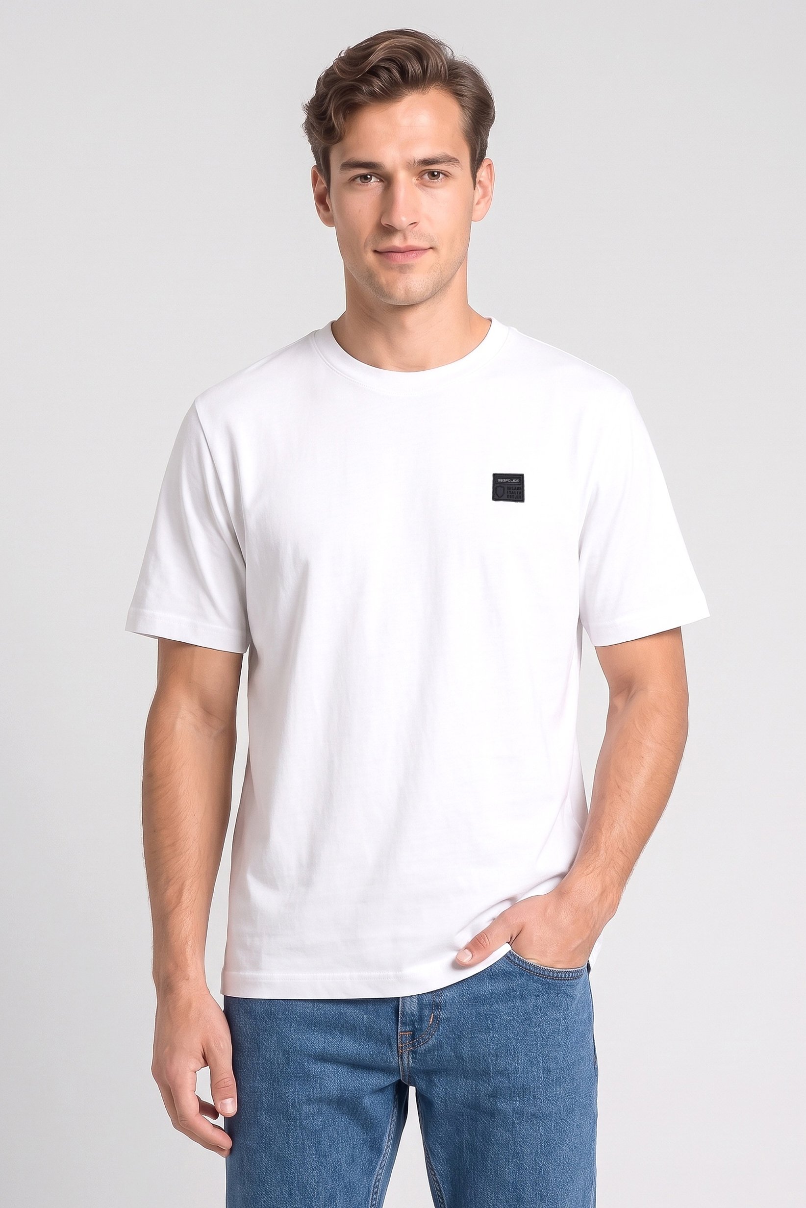 Men Crew Neck Short Sleeve Brand Logo T-Shirt, White