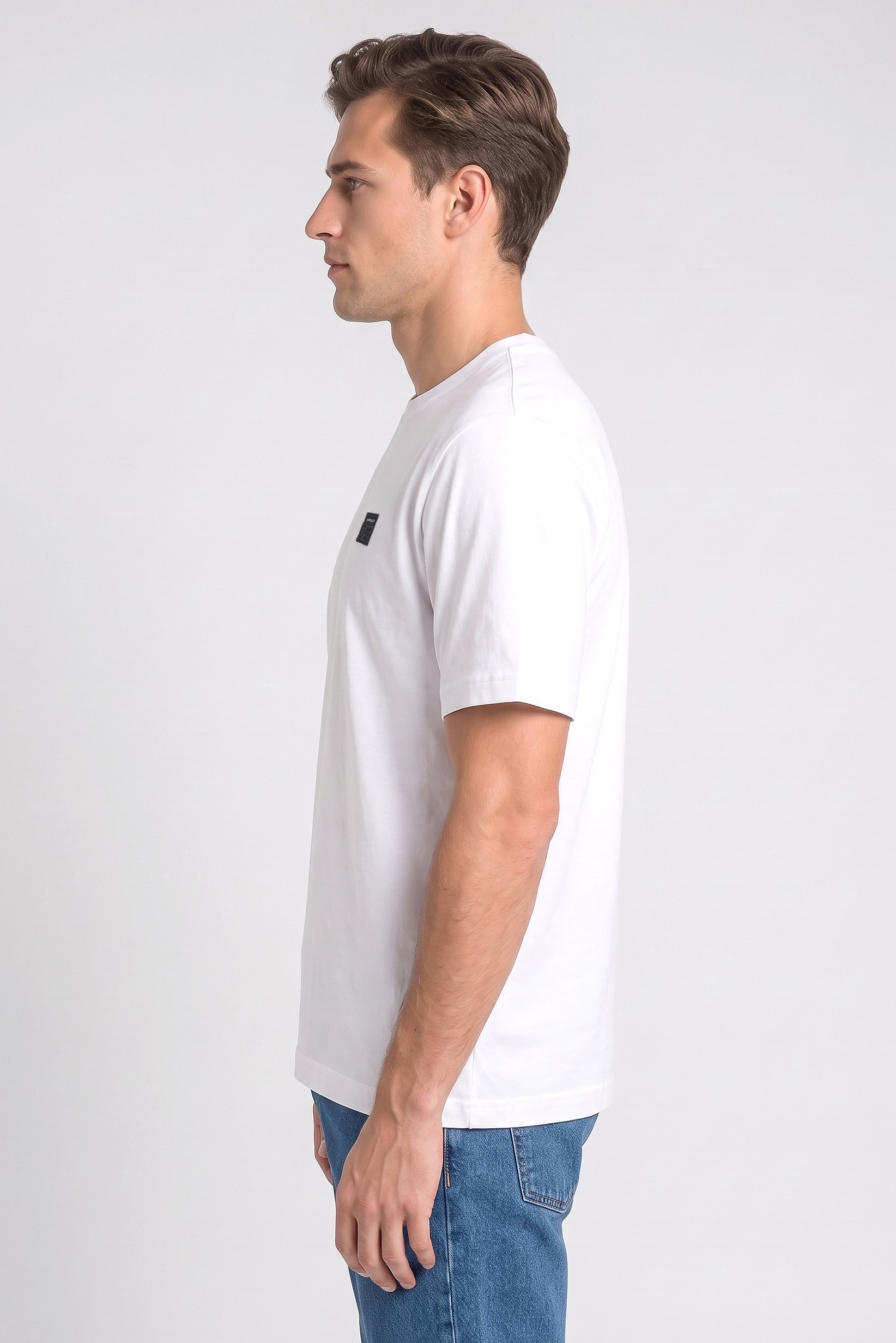 Men Crew Neck Short Sleeve Brand Logo T-Shirt, White