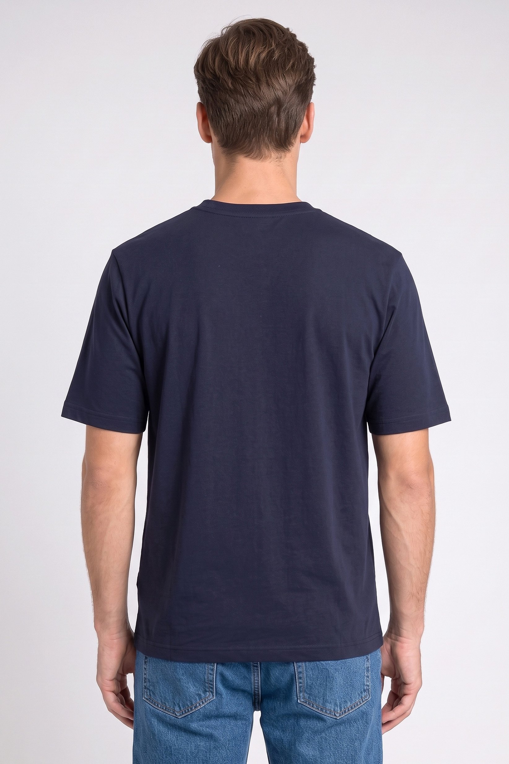 Men Crew Neck Short Sleeve Brand Logo T-Shirt, Navy Blue