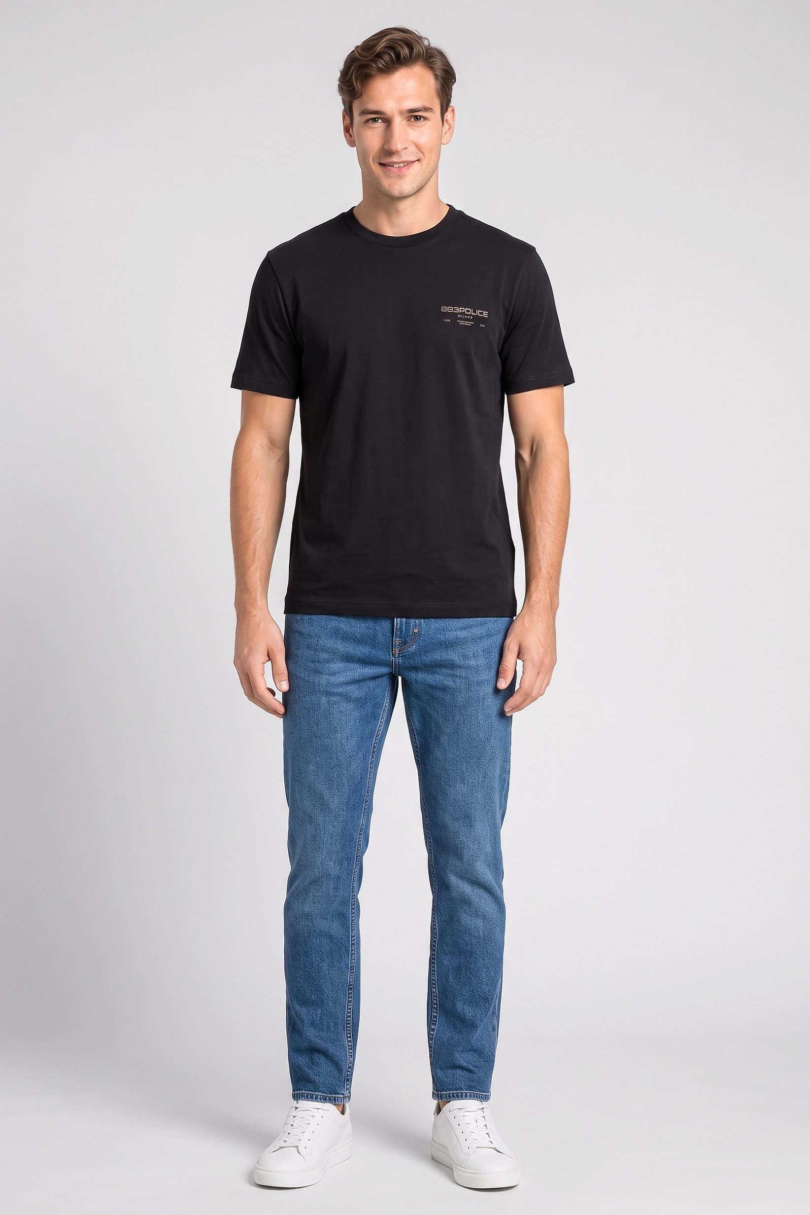 Men Crew Neck Short Sleeve Brand Logo T-Shirt, Black