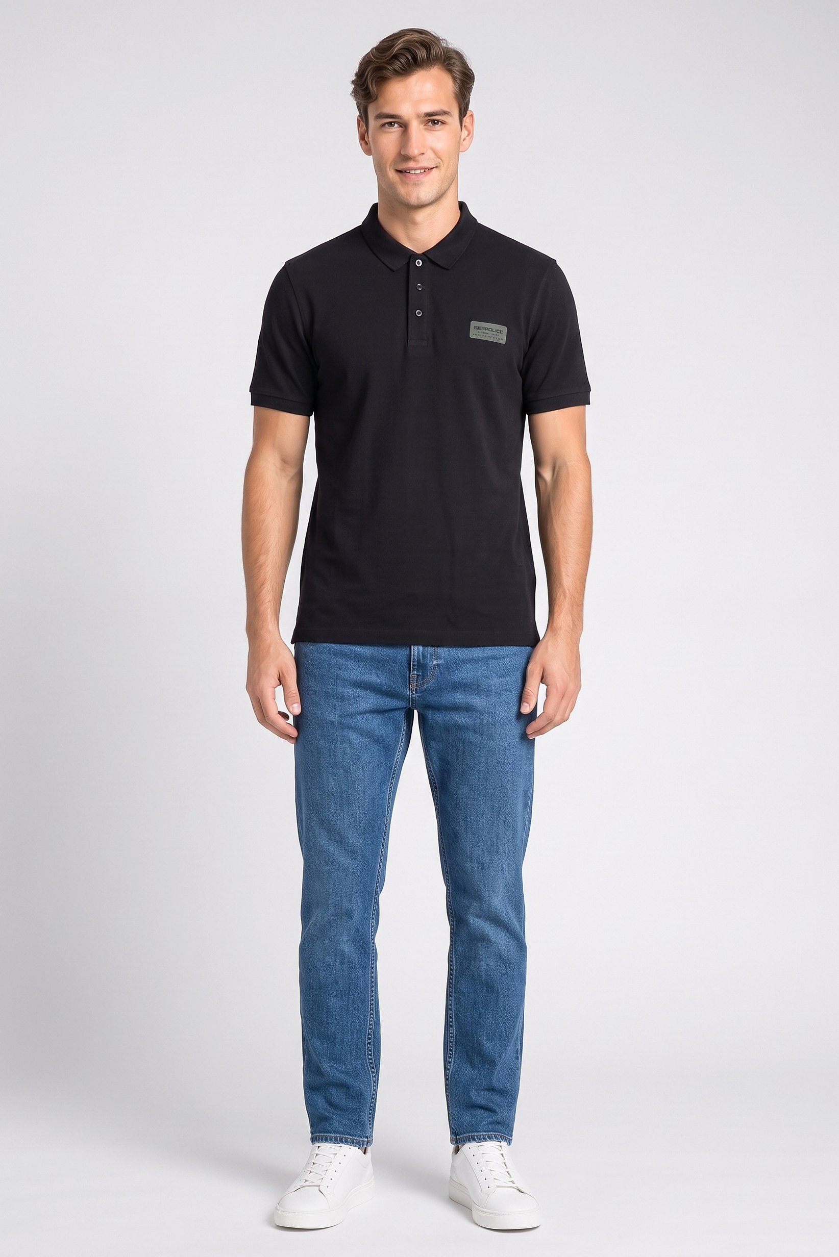 Men Regular Fit Brand Logo Short Sleeve Polo Shirt, Black