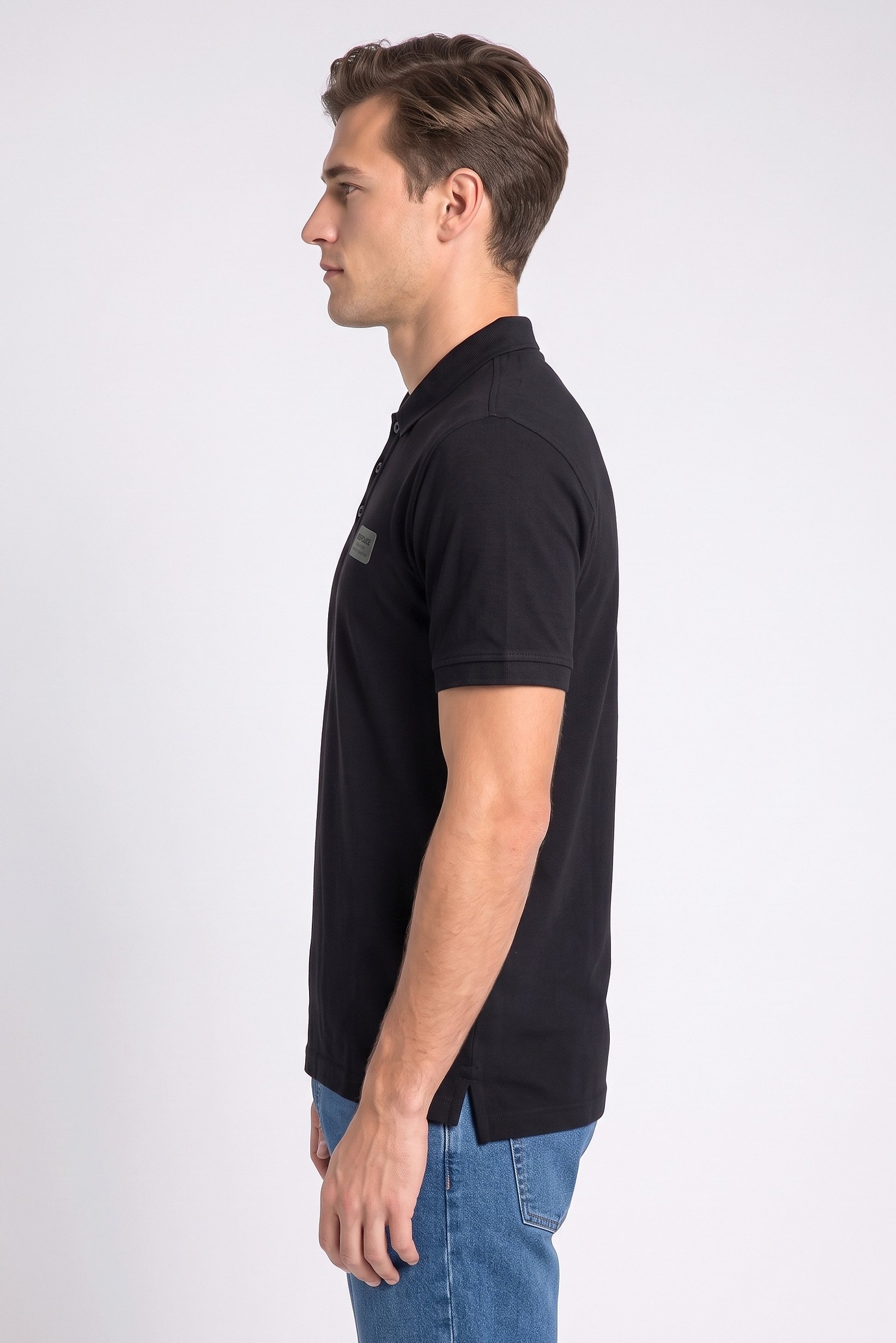 Men Regular Fit Brand Logo Short Sleeve Polo Shirt, Black