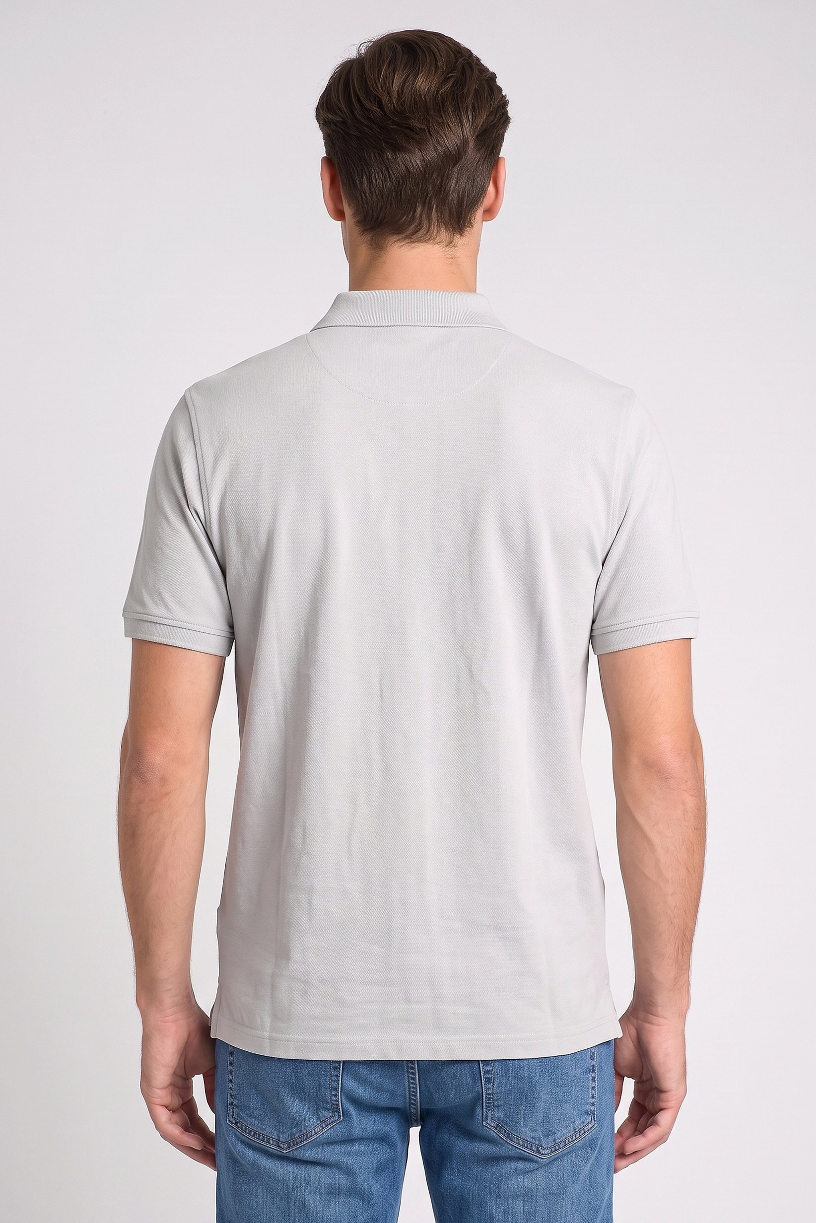 Men Regular Fit Brand Logo Short Sleeve Polo Shirt, Light Grey