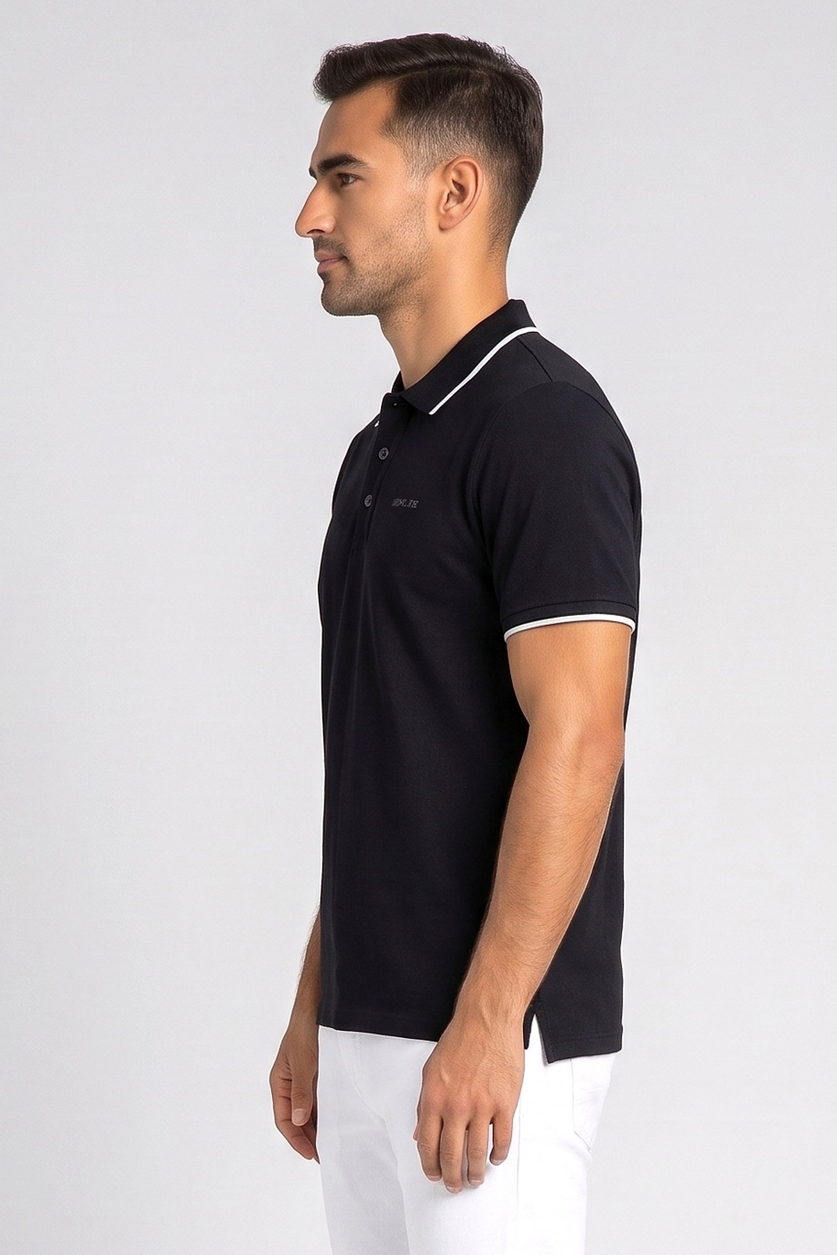 Men Regular Fit Brand Logo Short Sleeve Polo Shirt, Black