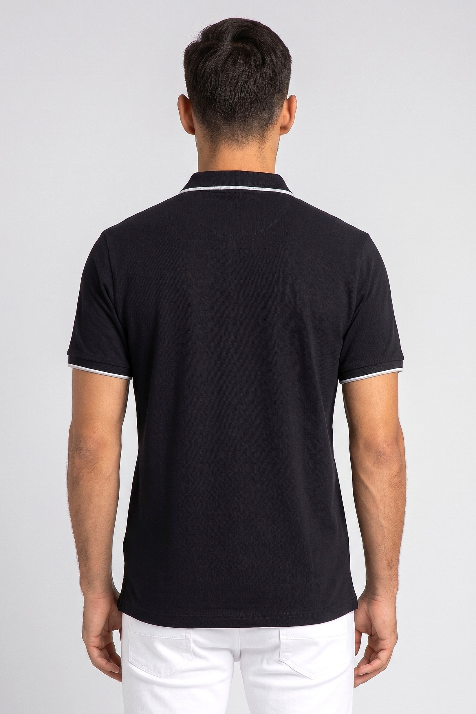 Men Regular Fit Brand Logo Short Sleeve Polo Shirt, Black