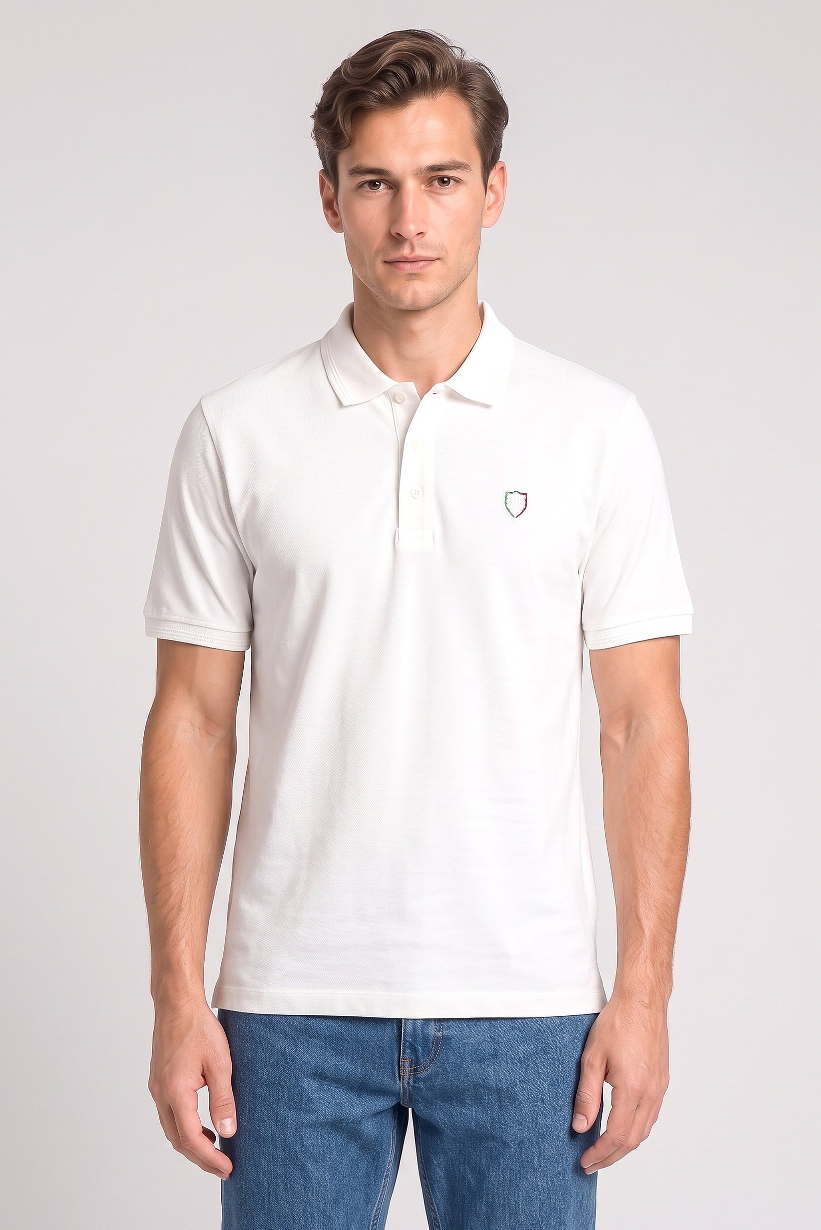 Men Regular Fit Embroidered Short Sleeve Polo, White