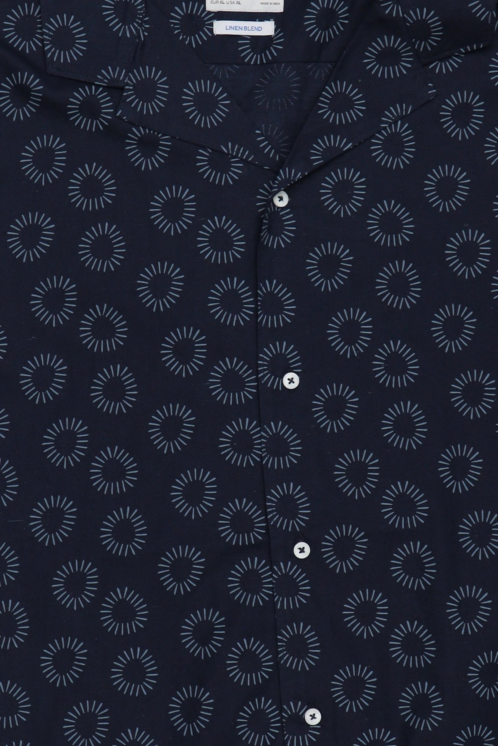 Men Lapel Collar Allover Print Short Sleeve Casual Shirt, Navy