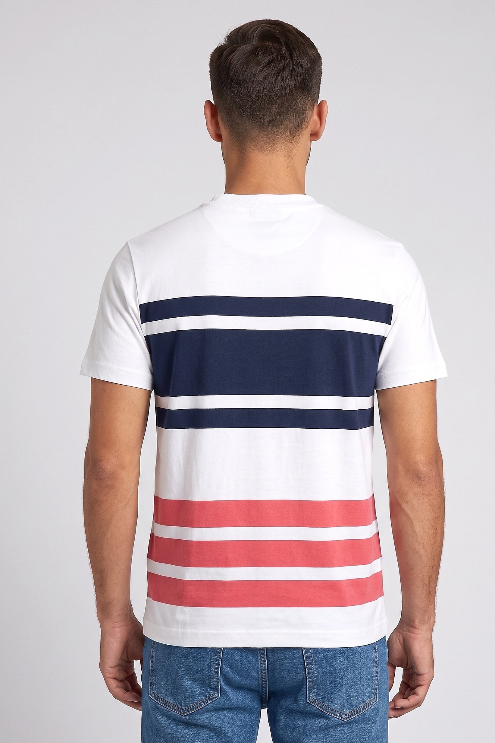 Men Crew Neck Short Sleeve Stripe T-Shirt, Multicolor