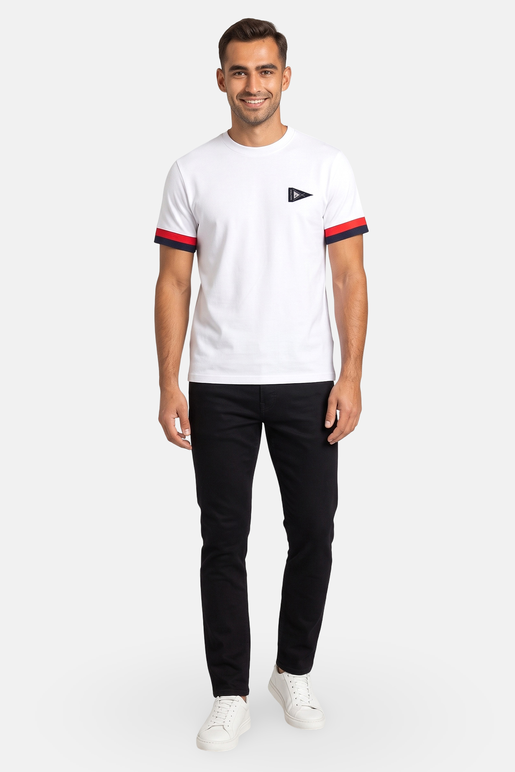 Men Crew Neck Short Sleeve Embroidered Logo T-Shirt, White