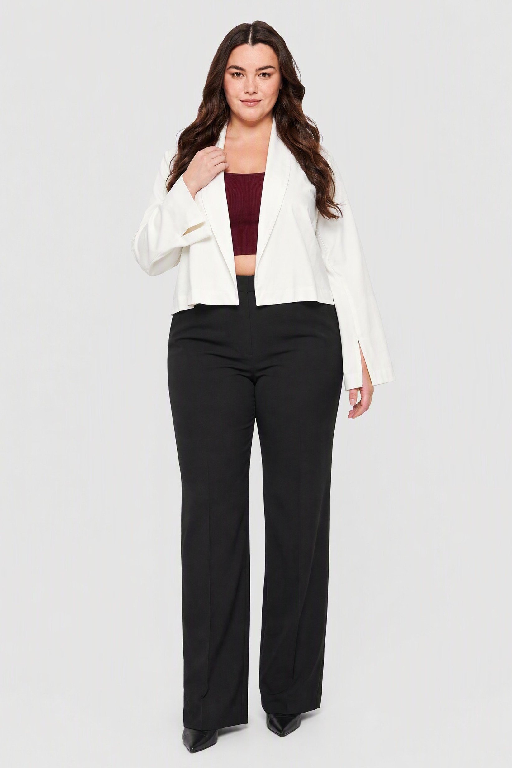 Women Plus Size Plain Crop Blazer, White