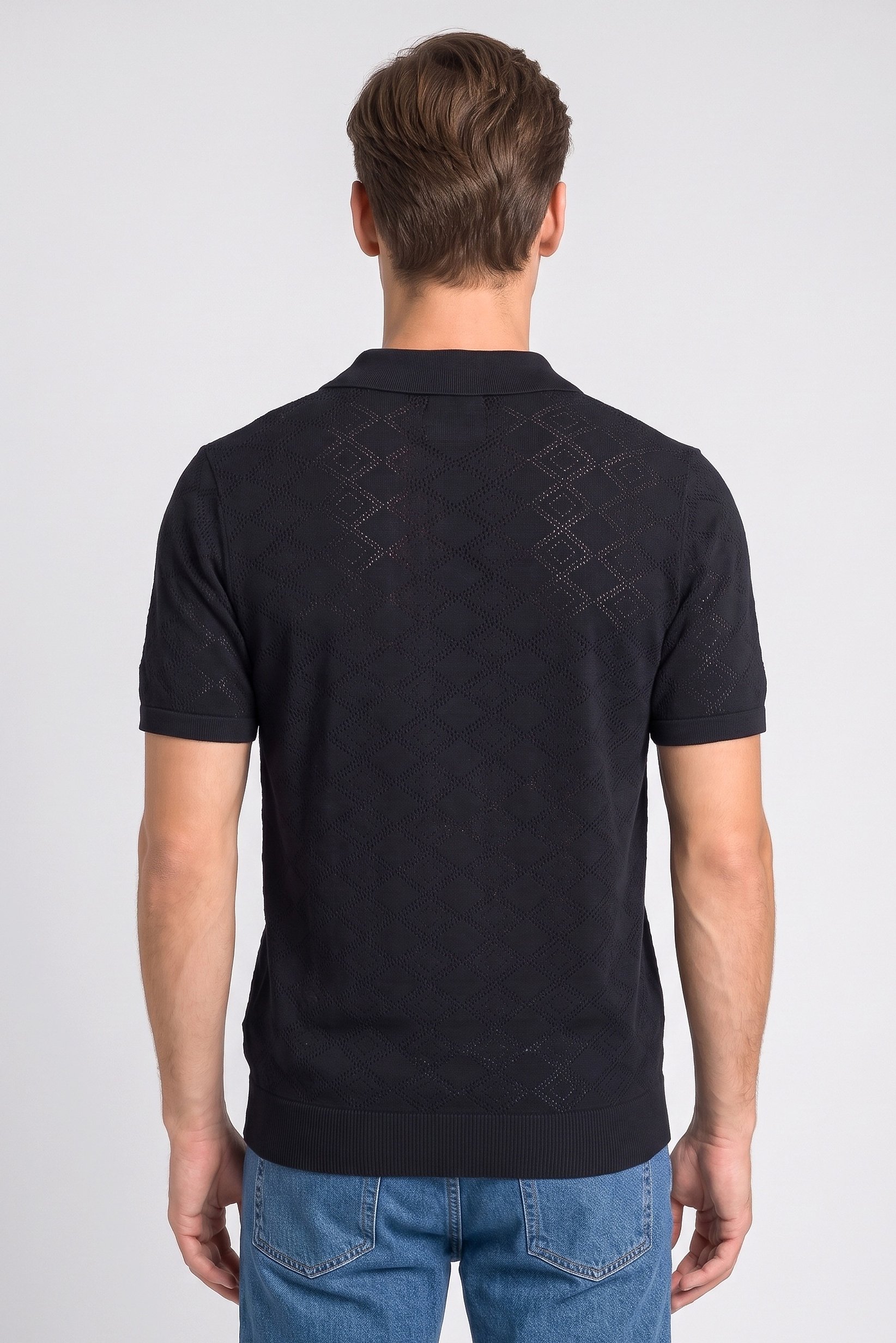 Men Regular Fit Knitted Short Sleeve Polo Shirt, Navy Blue
