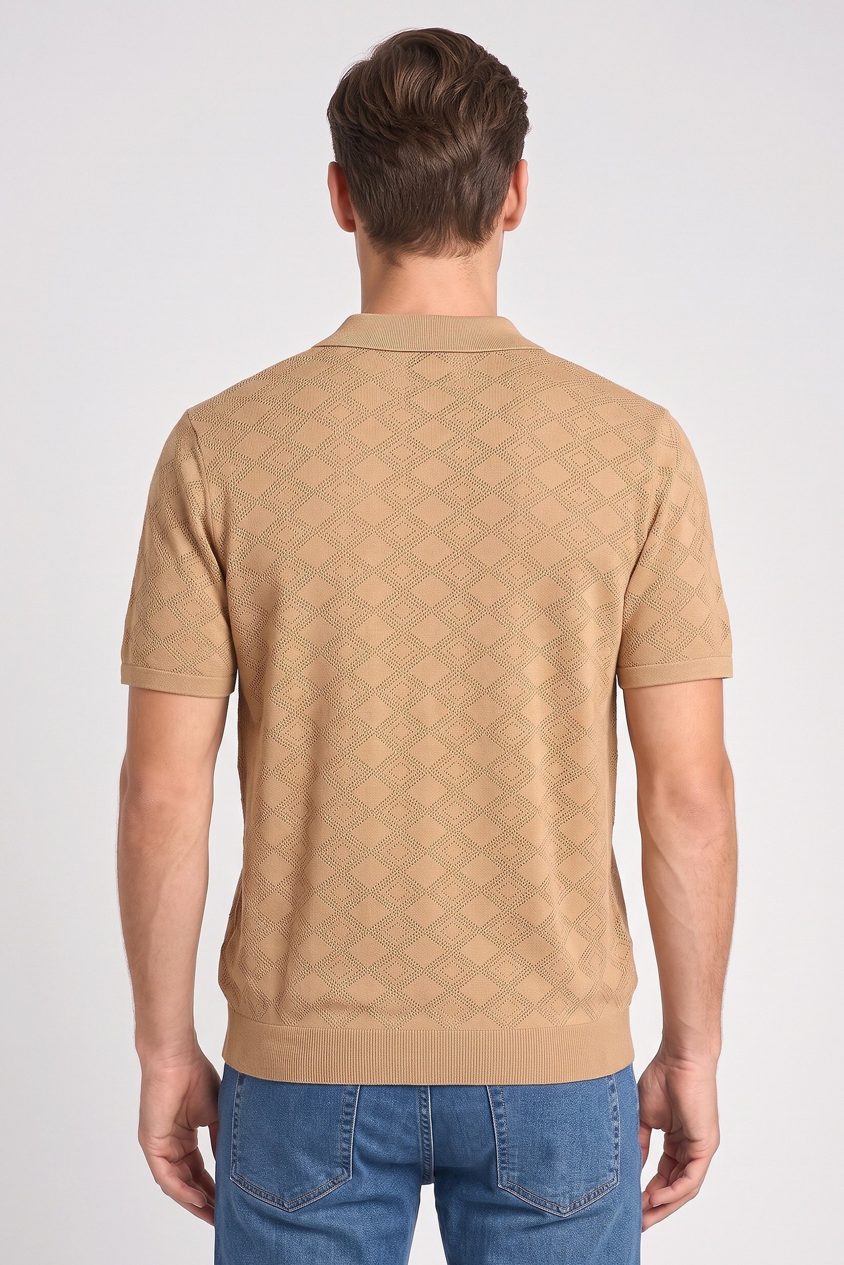 Men Regular Fit Knitted Short Sleeve Polo Shirt, Light Tan