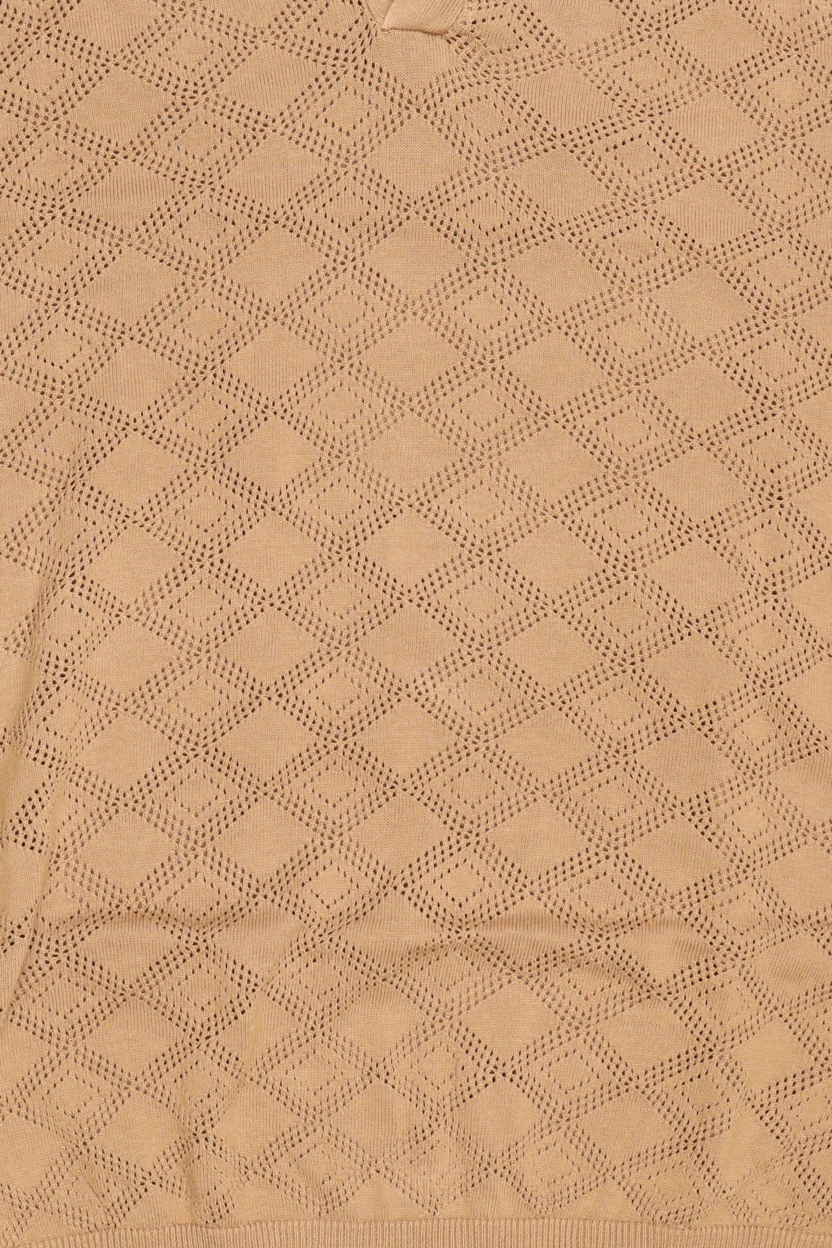 Men Regular Fit Knitted Short Sleeve Polo Shirt, Light Tan