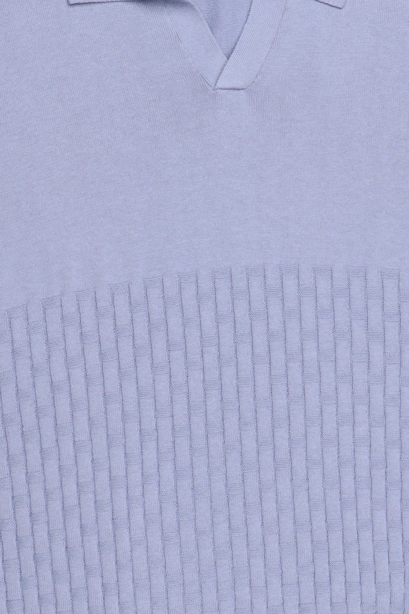 Men Regular Fit Textured Short Sleeve Polo Shirt, Light Blue
