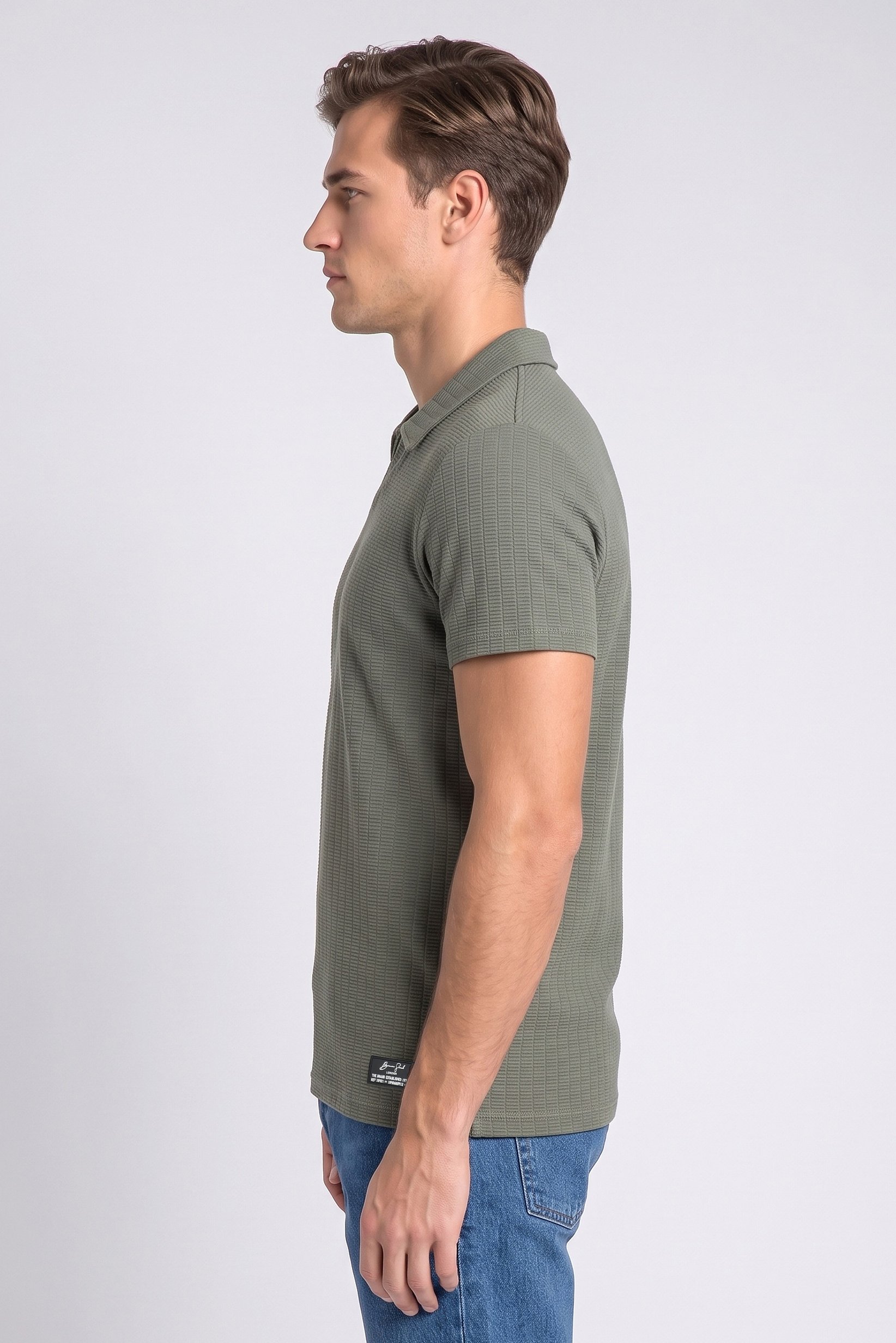 Men Regular Fit Short Sleeve Textured Polo Shirt, Olive