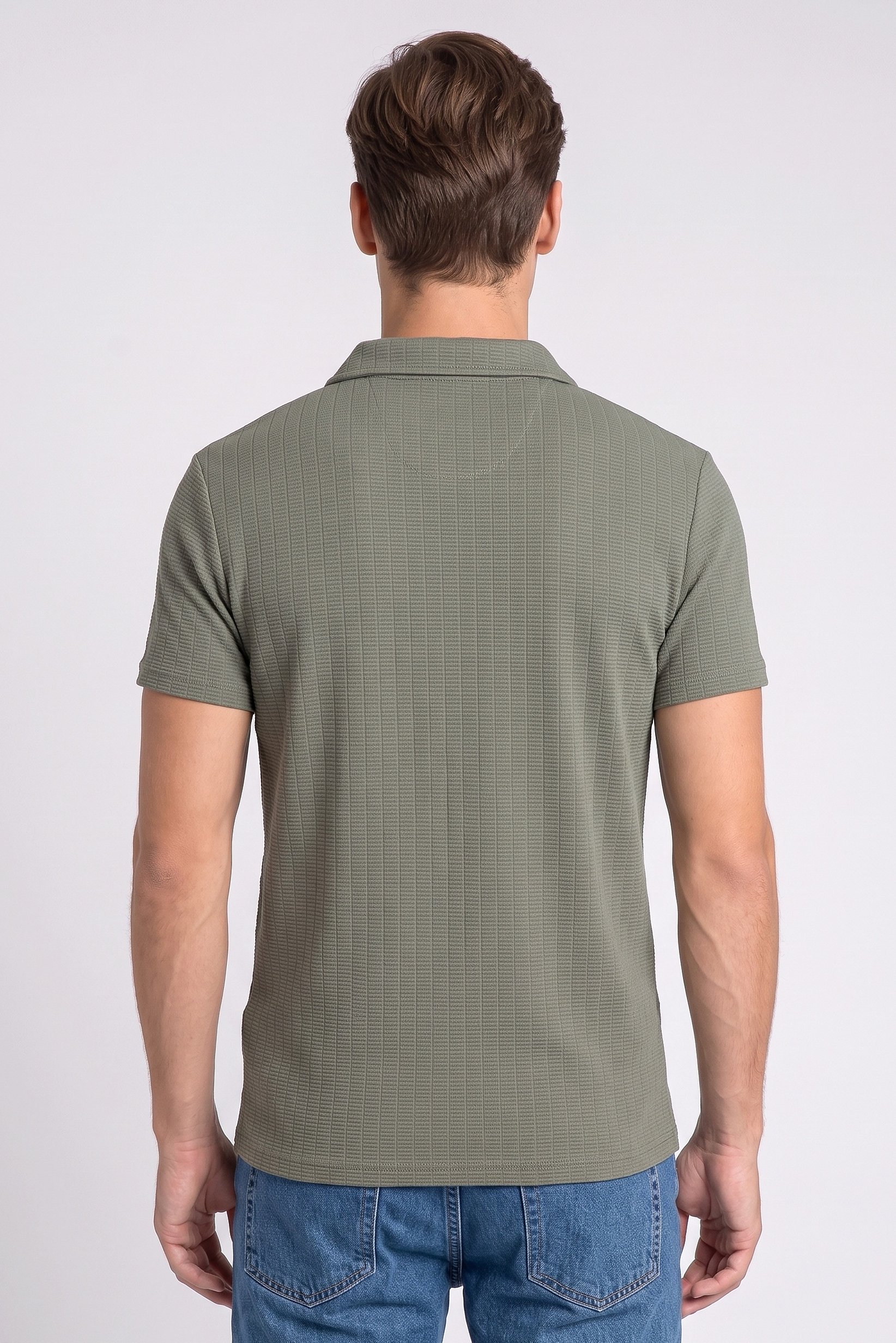 Men Regular Fit Short Sleeve Textured Polo Shirt, Olive