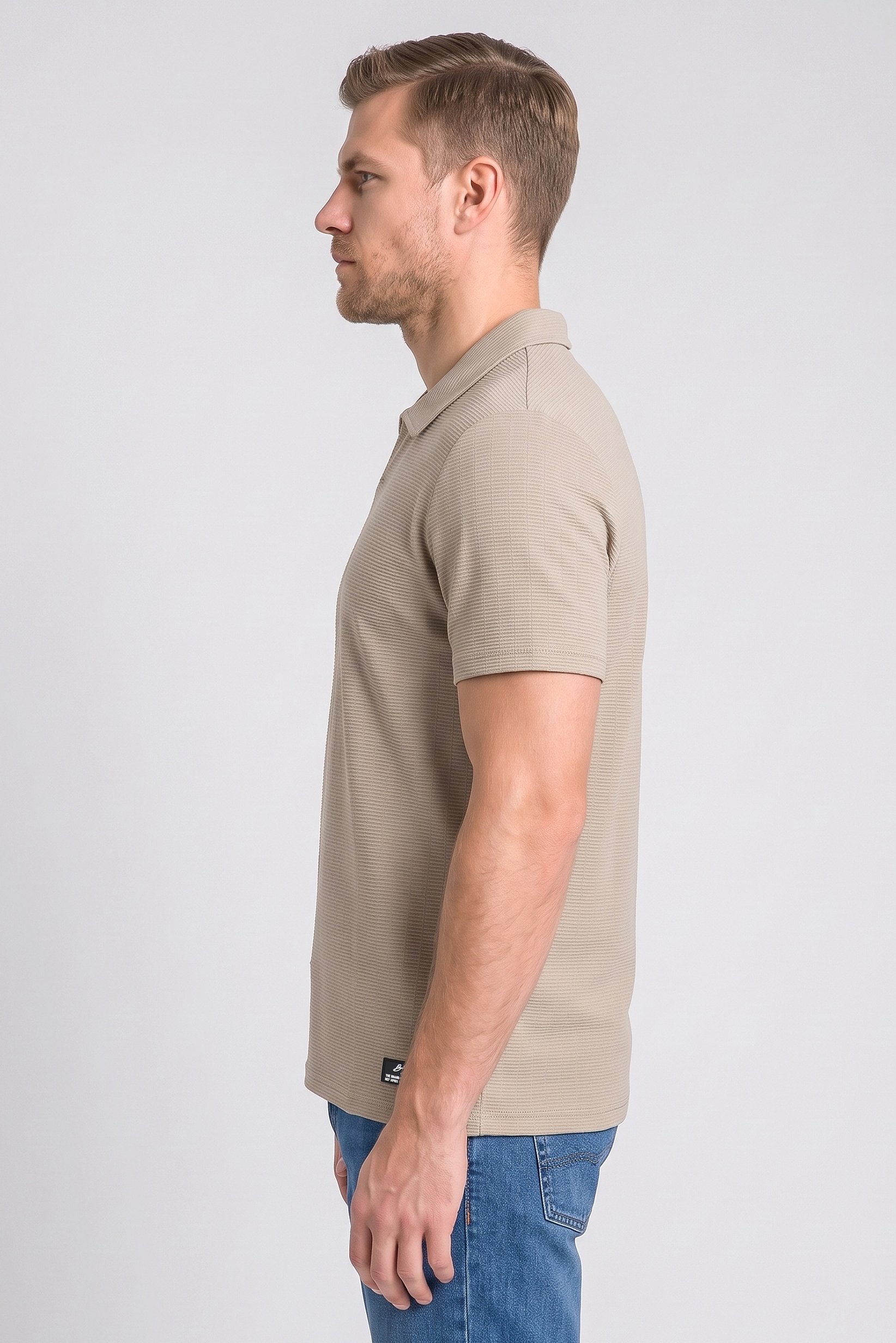 Men Regular Fit Short Sleeve Textured Polo Shirt, Tan