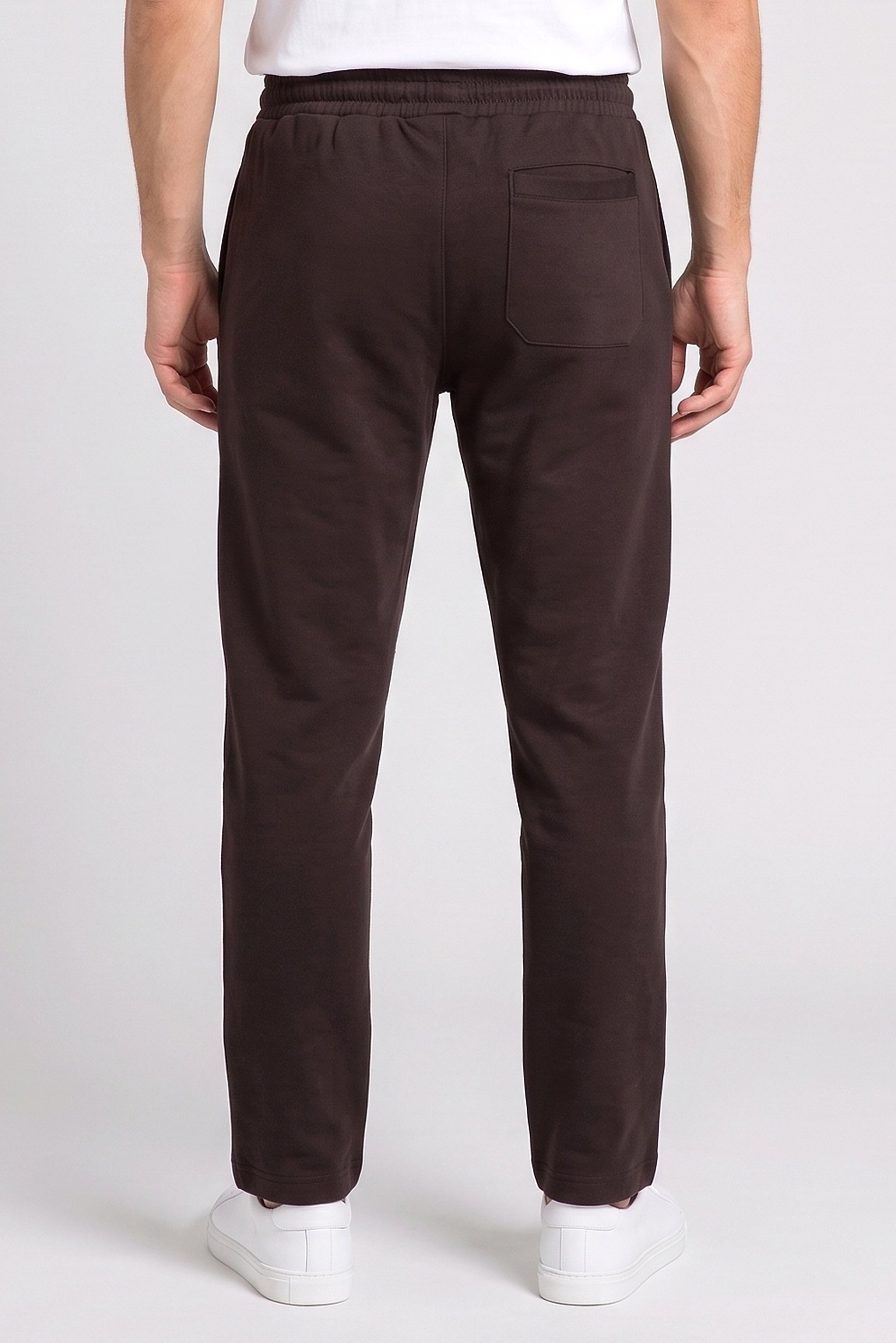 Men Regular Fit Drawstring Plain Straight Leg Pants, Chocolate Brown