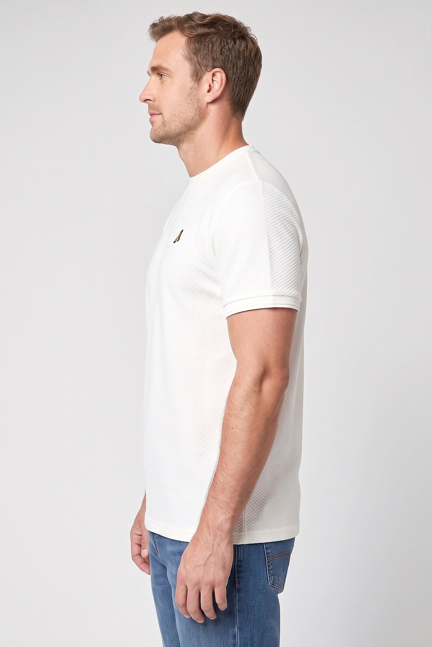 Men Crew Neck Short Sleeve Embroidered Logo T-Shirt, White