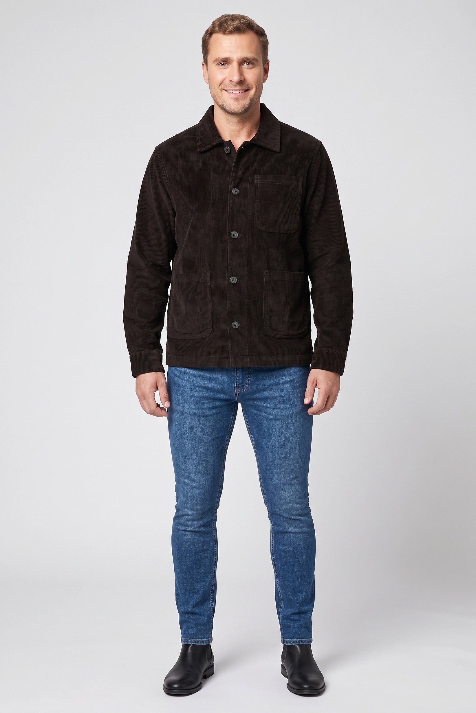 Men Corduroy Jacket Shirt, Dark Chocolate