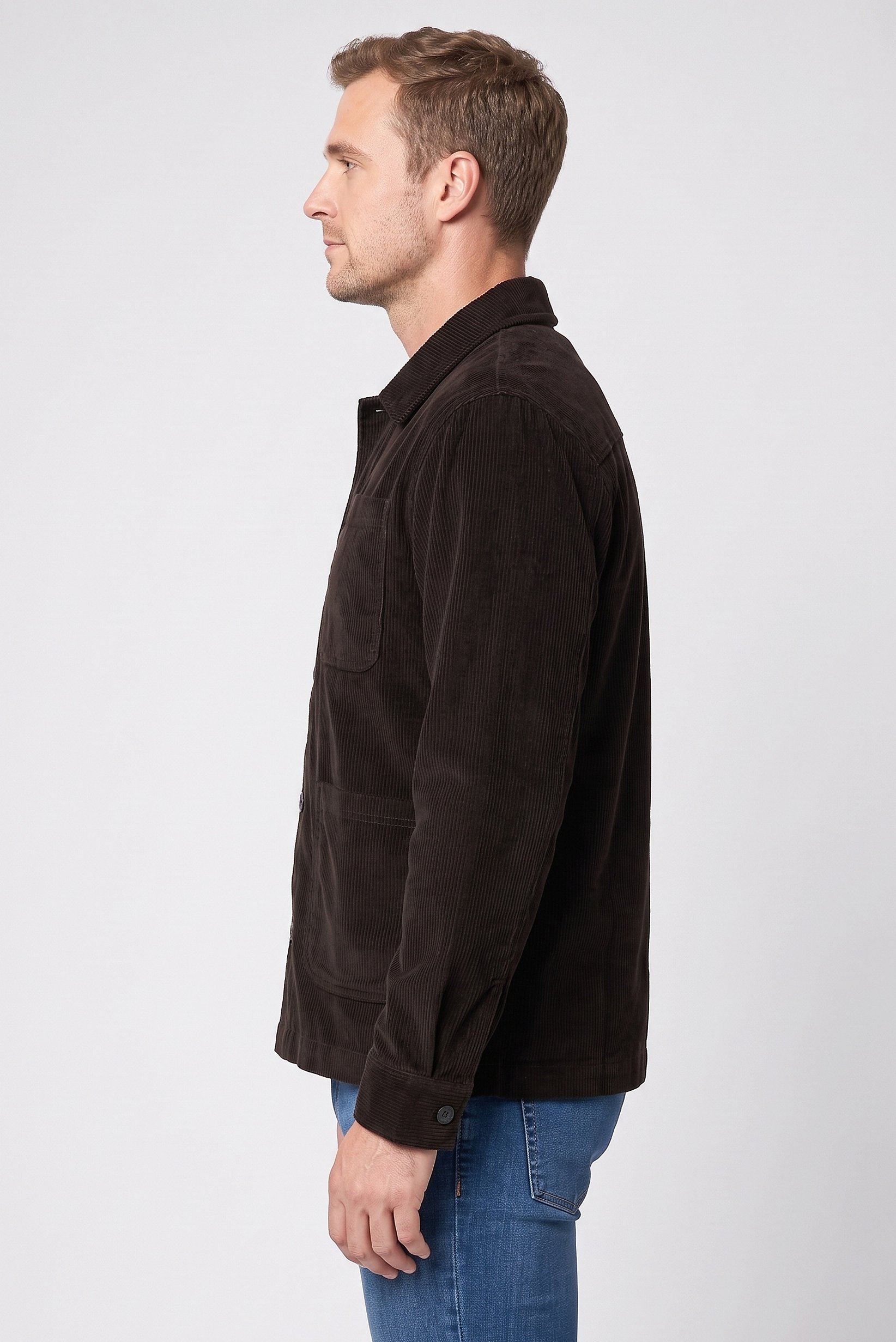 Men Corduroy Jacket Shirt, Dark Chocolate