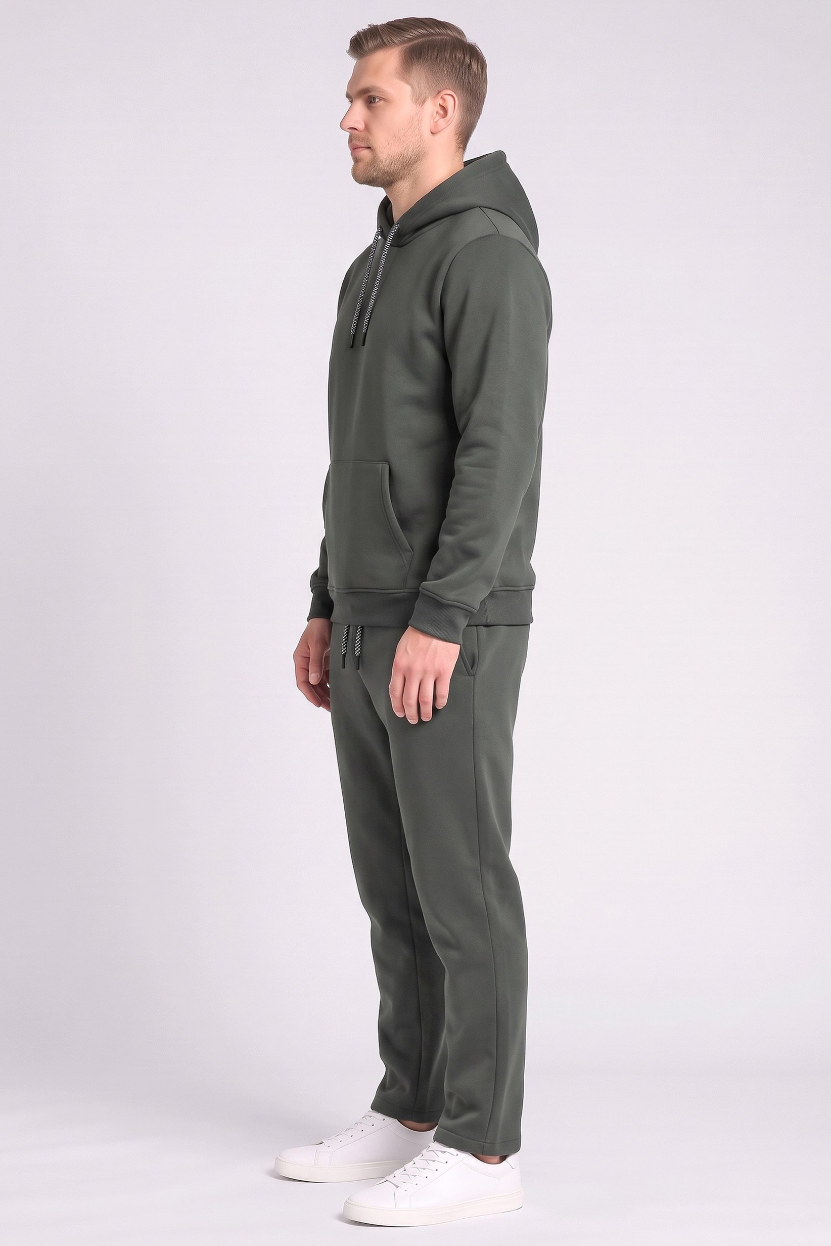Men 2 Pieces Long Sleeve Plain Hoodies And Sweatpants Set, Forest Green